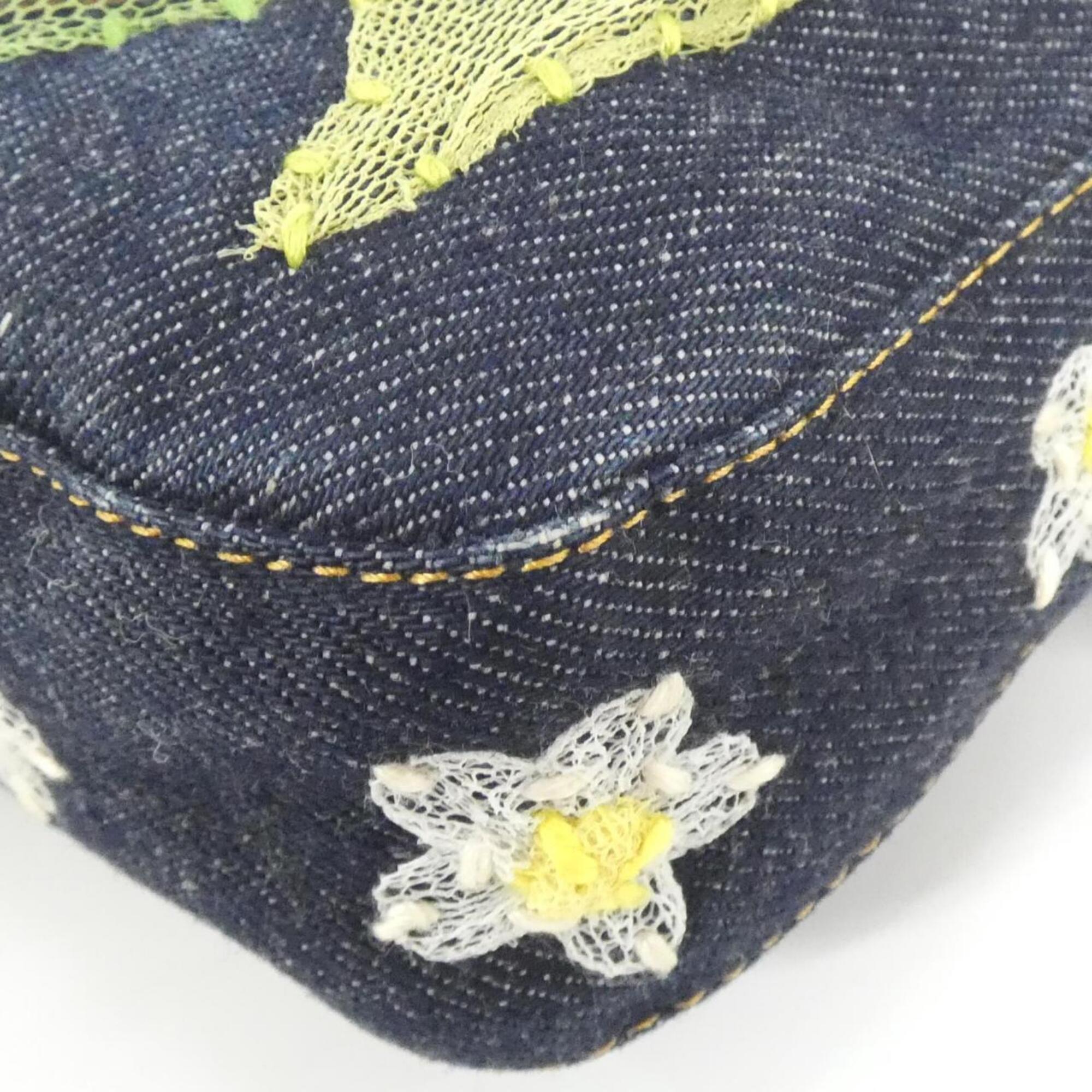 Fendi Baguette Green Navy White Yellow Denim Shoulder Bag (Pre-Owned)