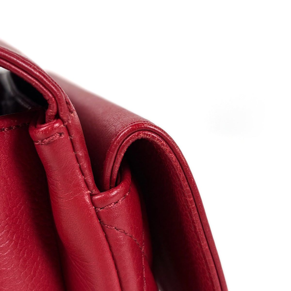 Chanel Red Color Grained Calfskin Shoulder Bag (Pre-Owned)