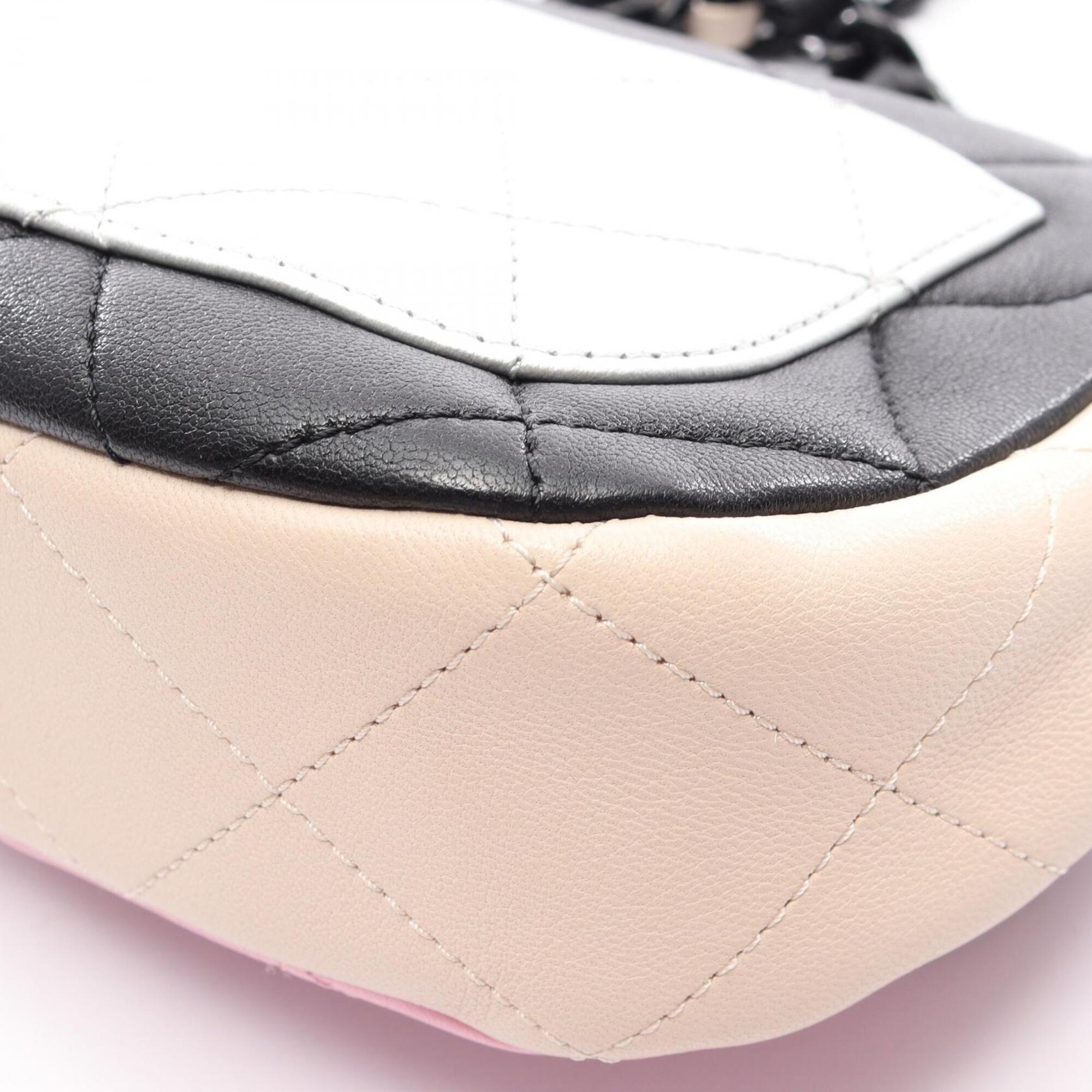 Chanel Beige Black Pink Leather Handbag Shoulder Bag (Pre-Owned)