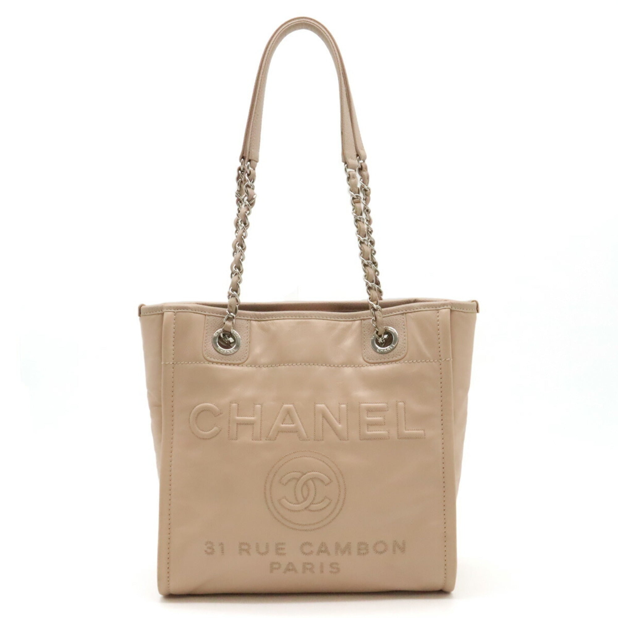 Chanel Pink Beige Leather Shoulder Bag Tote Bag (Pre-Owned)