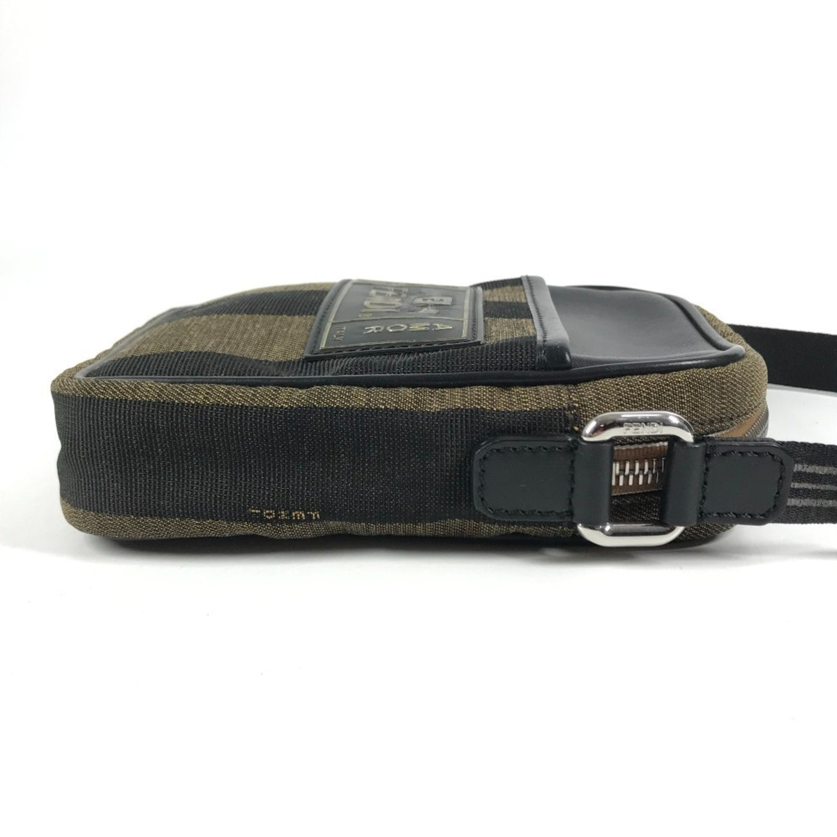 Fendi Black Khaki Leather Canvas Pochette Shoulder Bag (Pre-Owned)