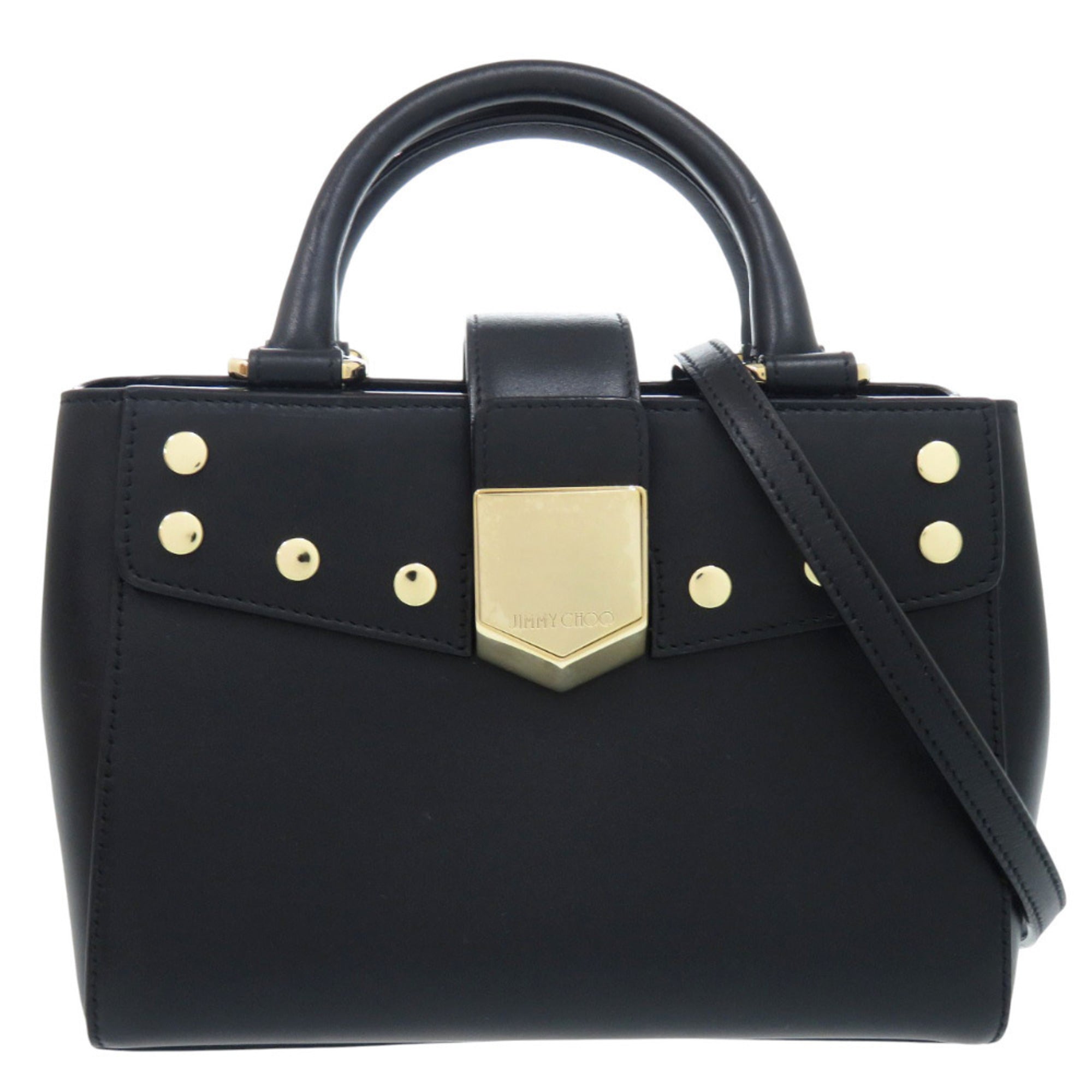 Jimmy Choo Black Leather Handbag Shoulder Bag (Pre-Owned)