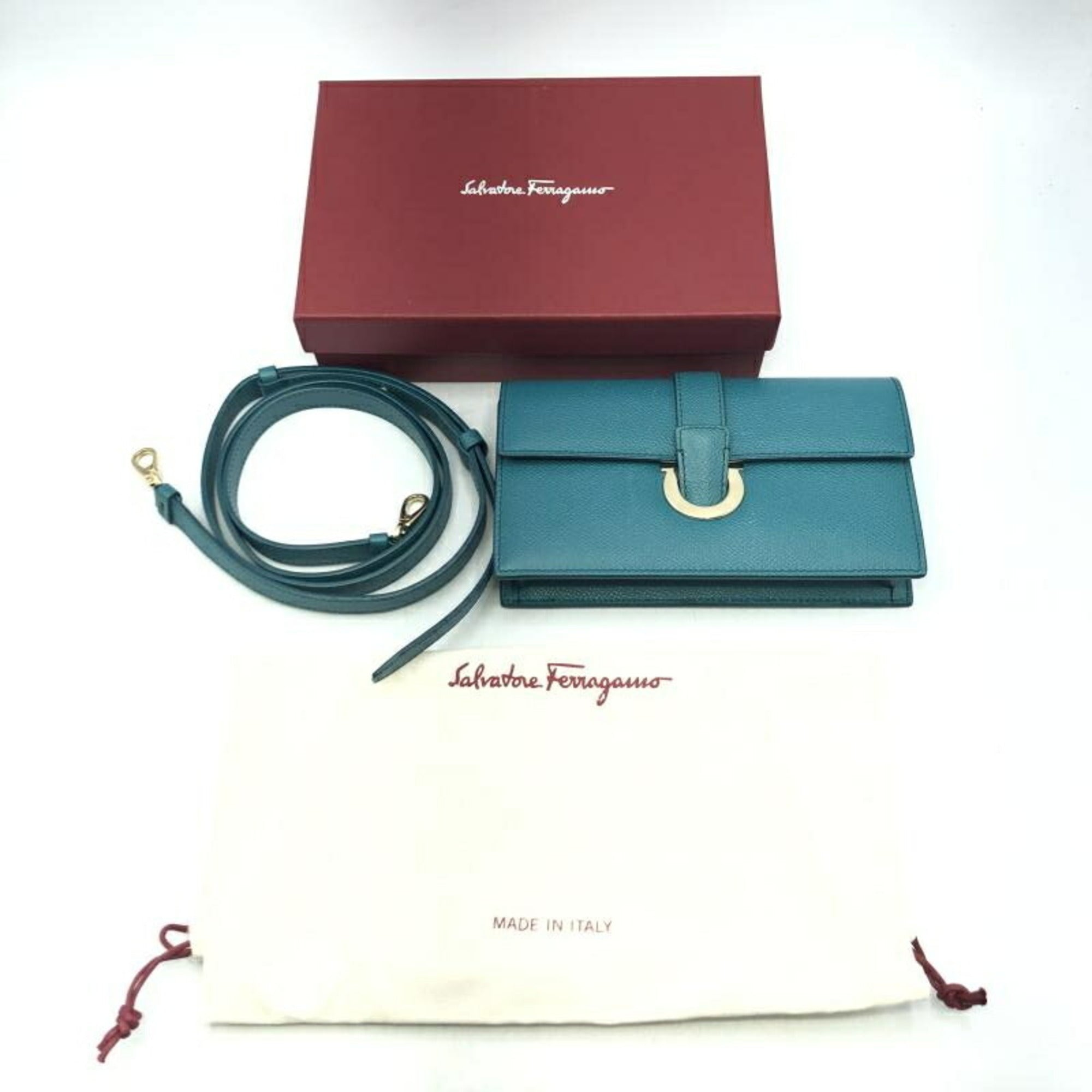 Salvatore Ferragamo Gancini Blue Turquoise Shoulder Bag (Pre-Owned)