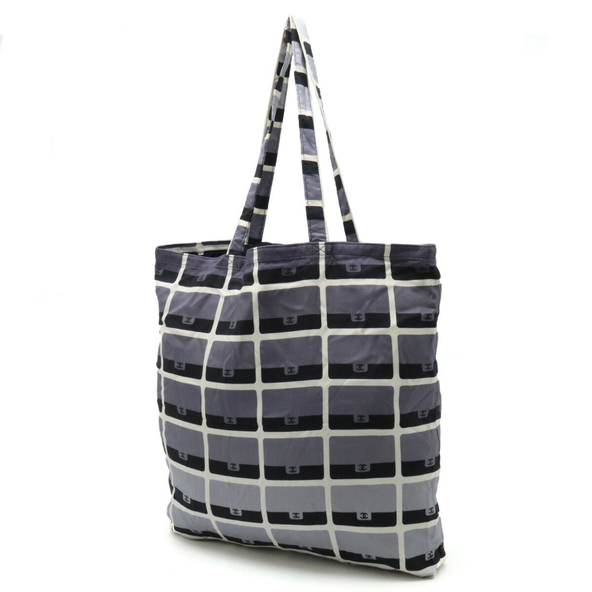 Chanel Black Gray Cotton Nylon Shoulder Bag (Pre-Owned)