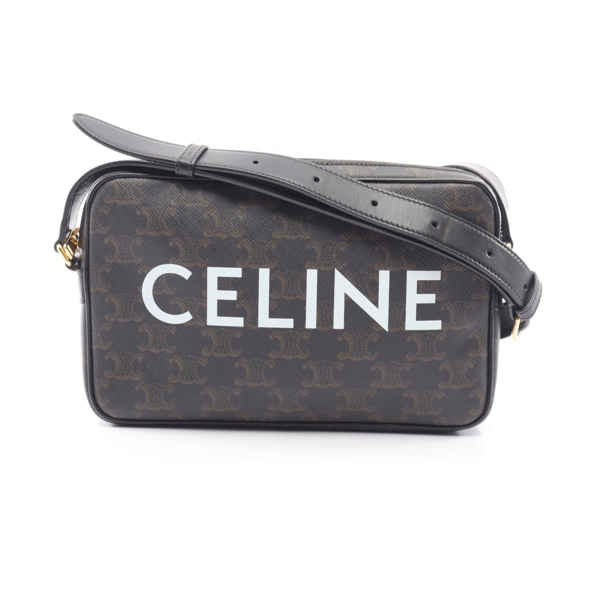 Celine Black Brown White Coated Canvas Leather Handbag Messenger Bag Shoulder Bag (Pre-Owned)