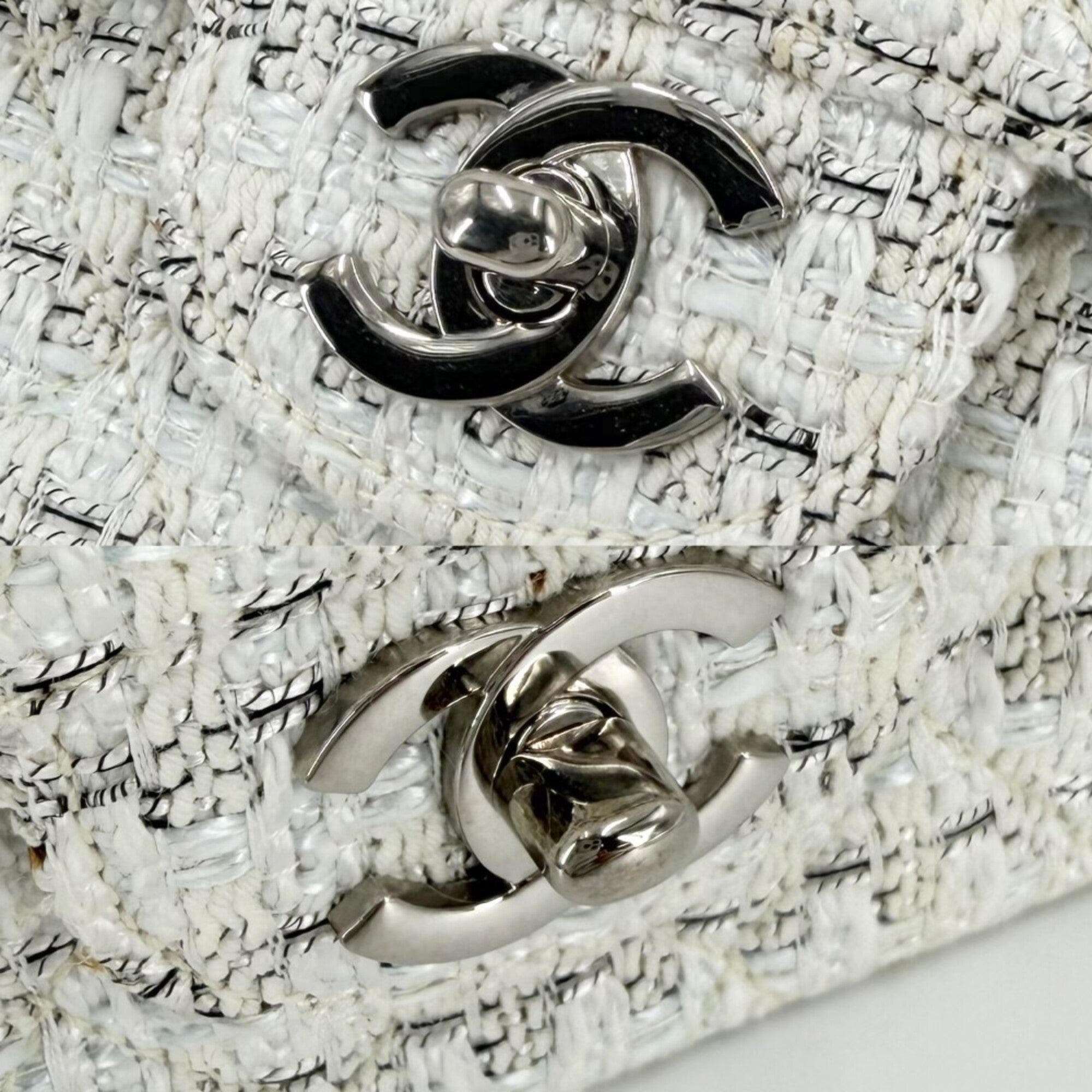 Chanel White Tweed Leather Shoulder Bag (Pre-Owned)