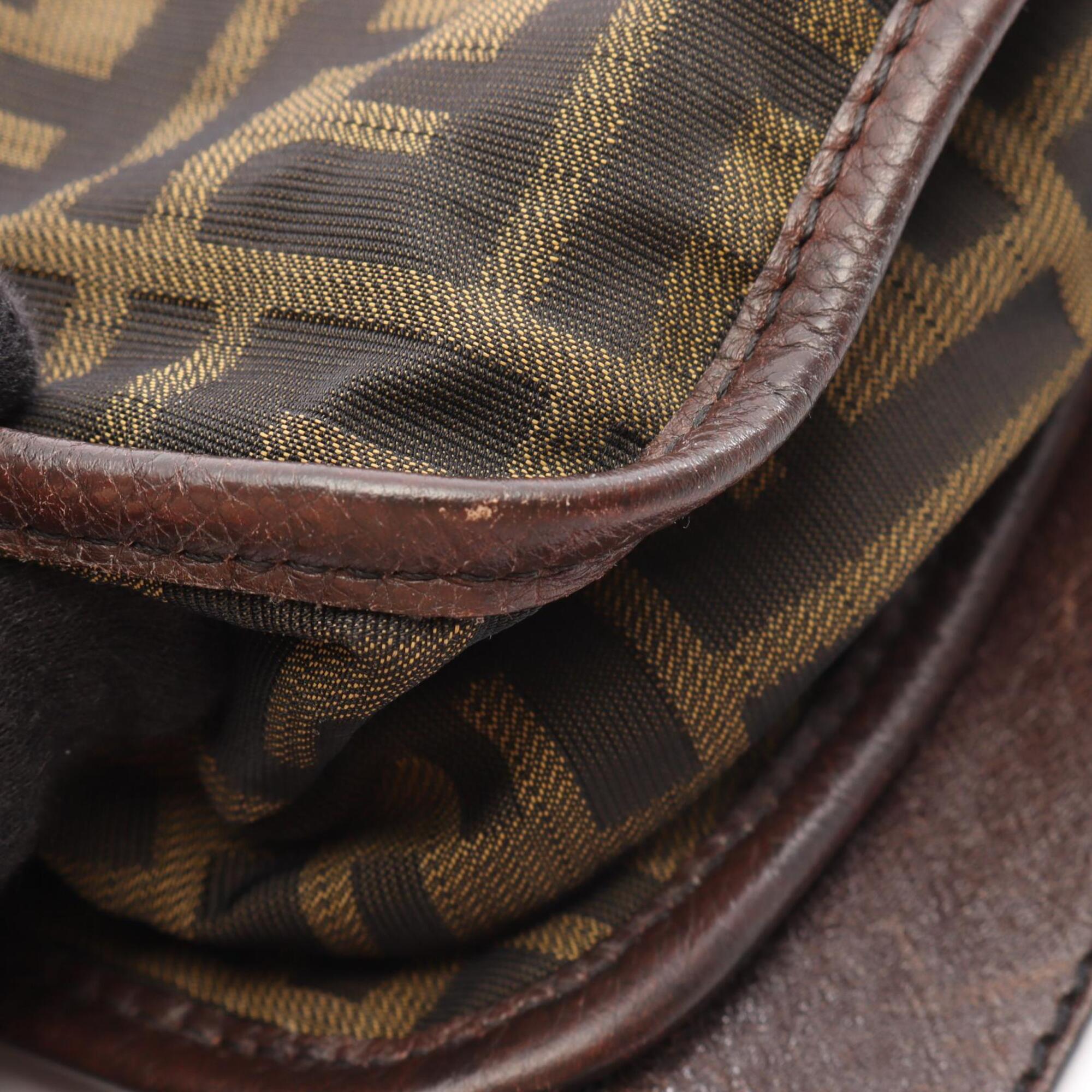 Fendi Black Khaki Canvas Leather Handbag Shoulder Bag (Pre-Owned)