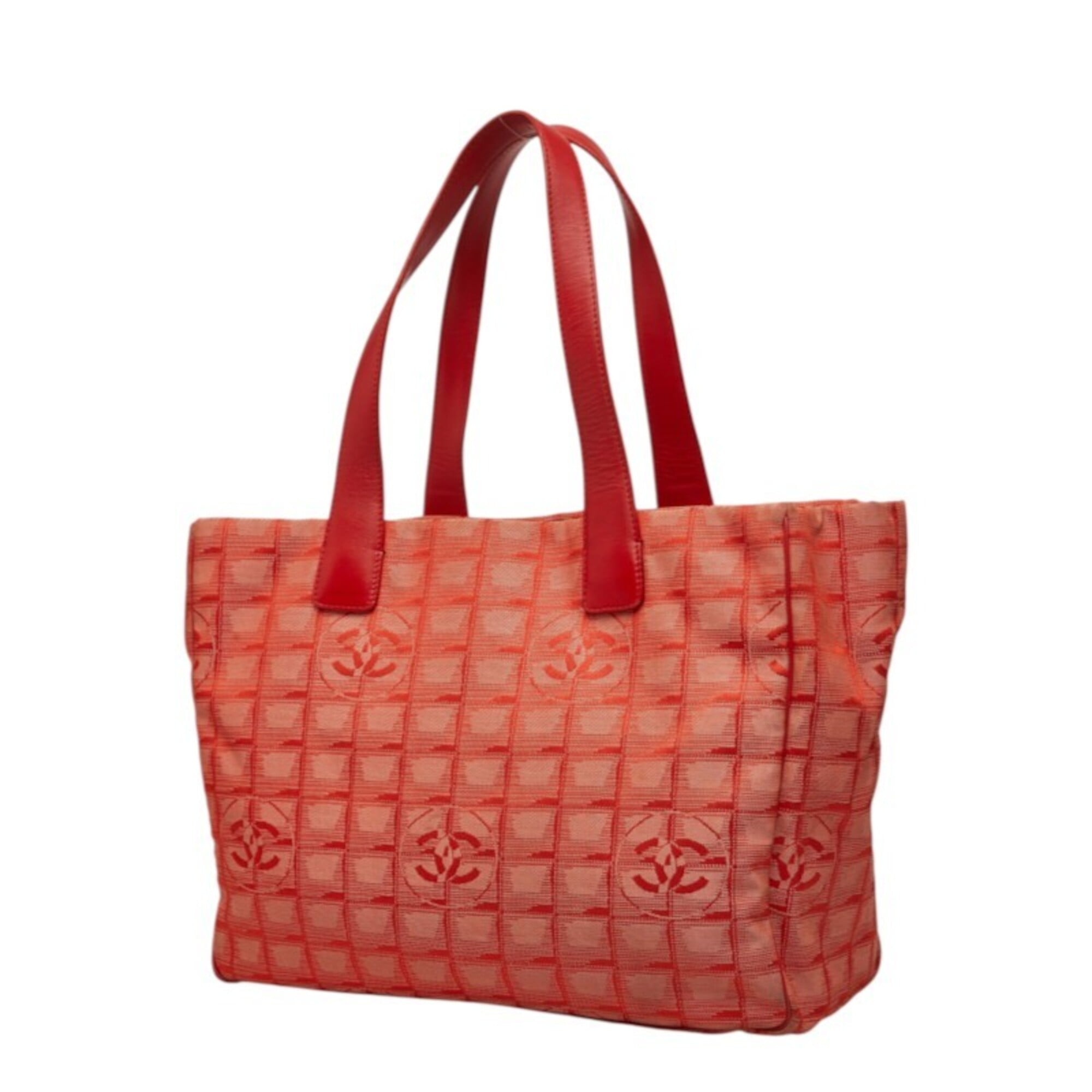 Chanel Red Color Nylon Leather Shoulder Bag Tote Bag (Pre-Owned)
