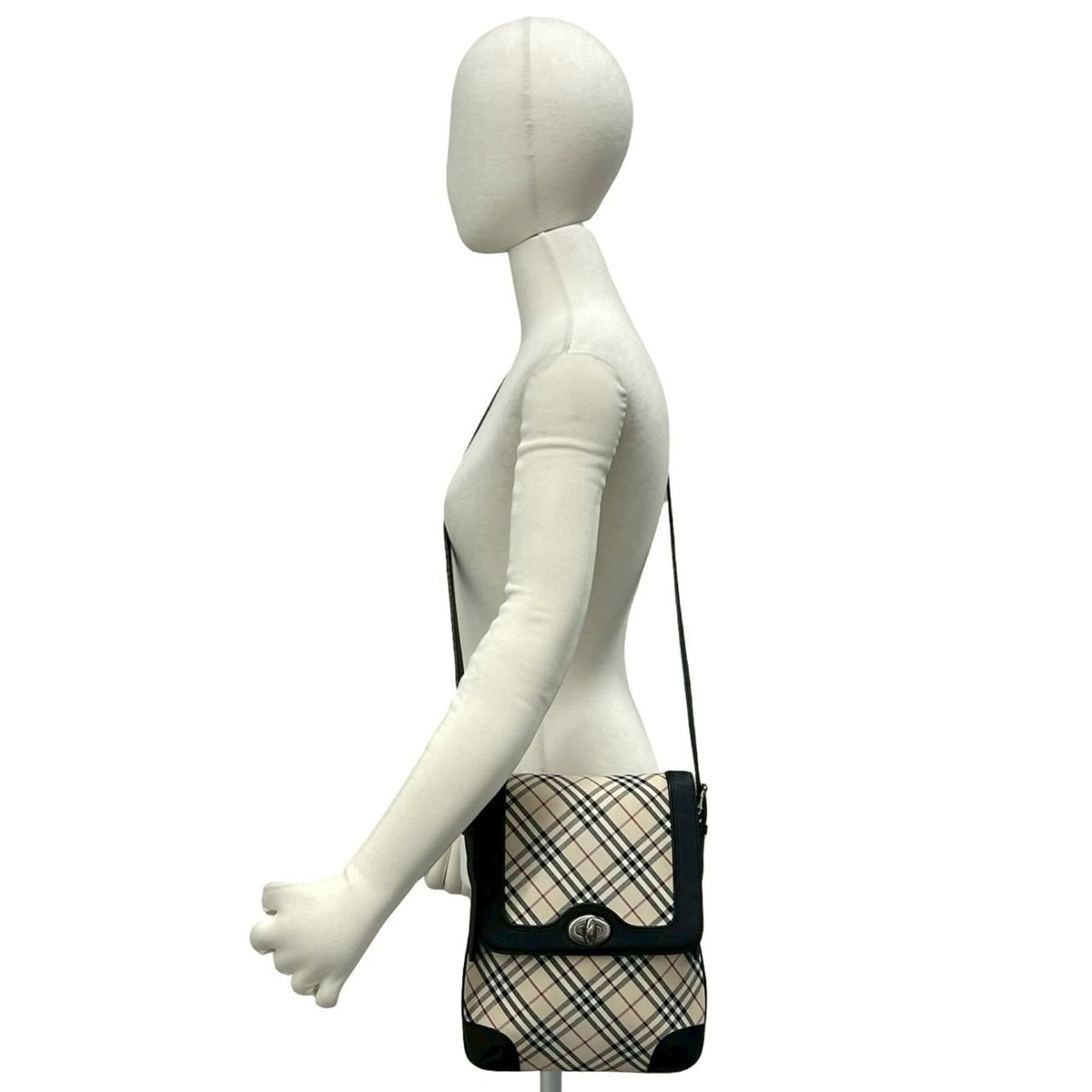 Burberry Beige Black Canvas Leather Shoulder Bag (Pre-Owned)
