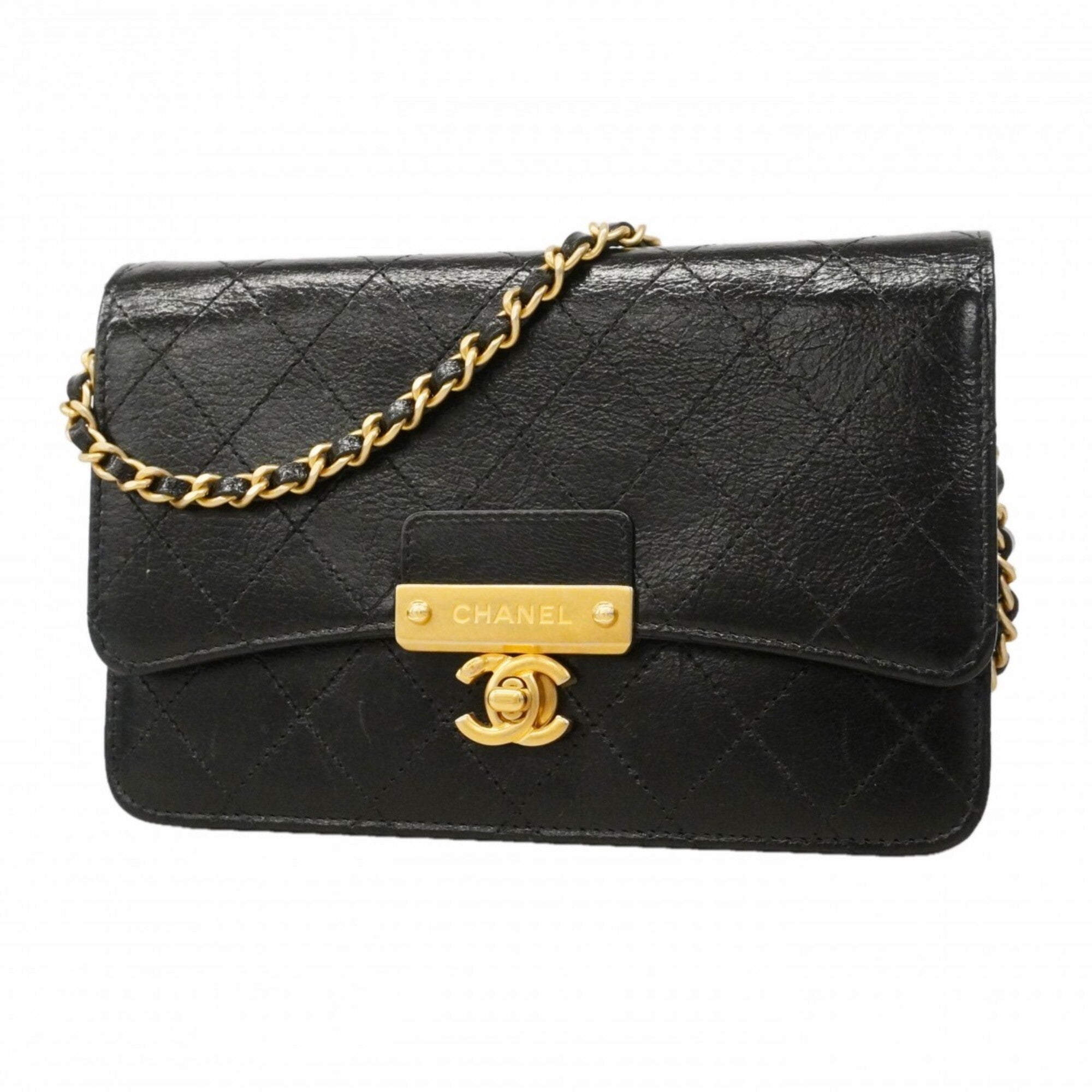 Chanel Black Leather Chain/Shoulder Wallet (Pre-Owned)