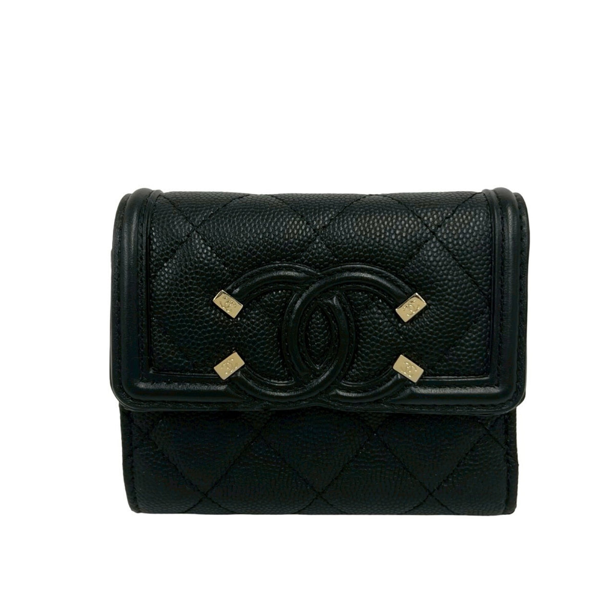 Chanel Black Grained Calfskin Wallet (Tri-Fold) (Pre-Owned)