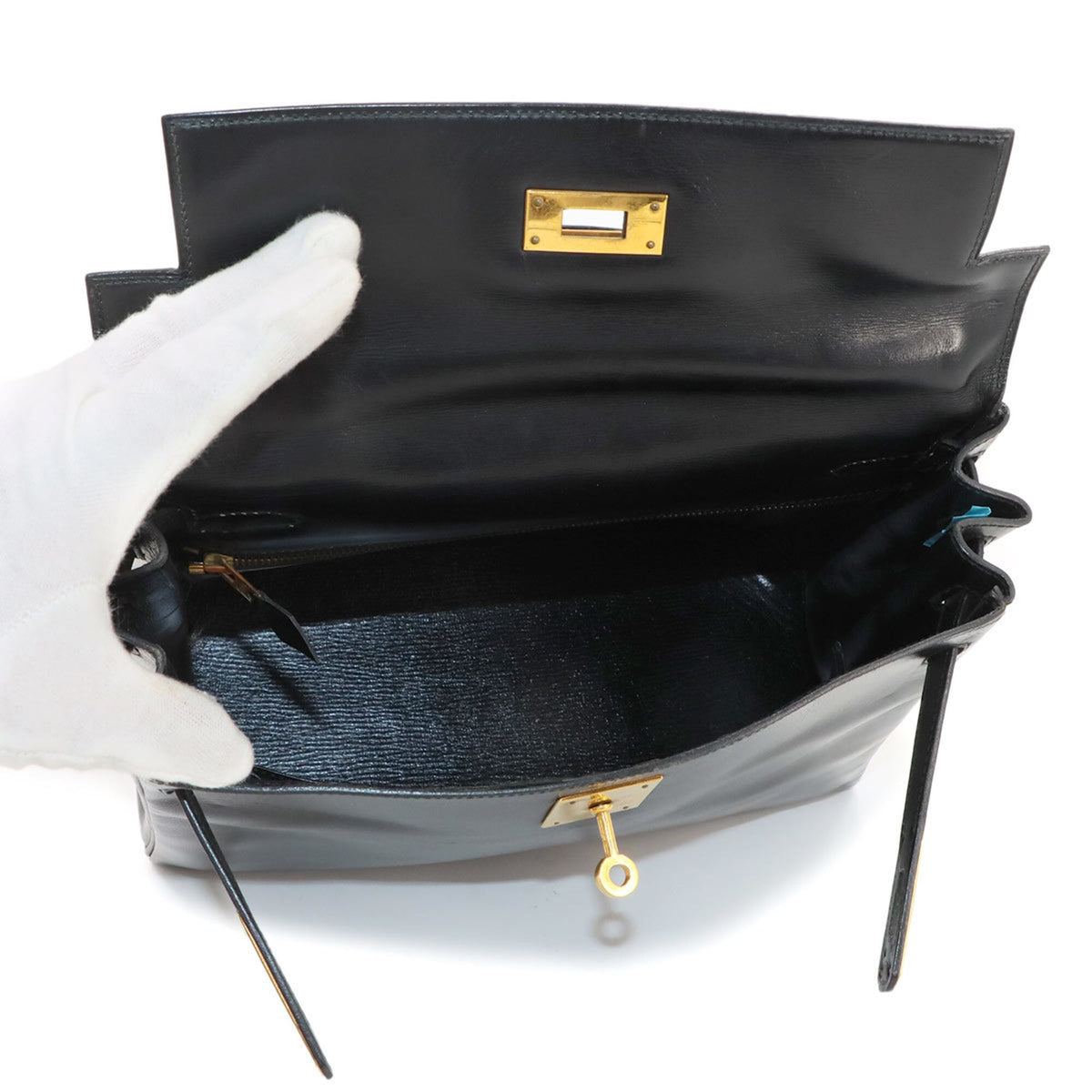Hermes Black Box Calf Leather Handbag (Pre-Owned)