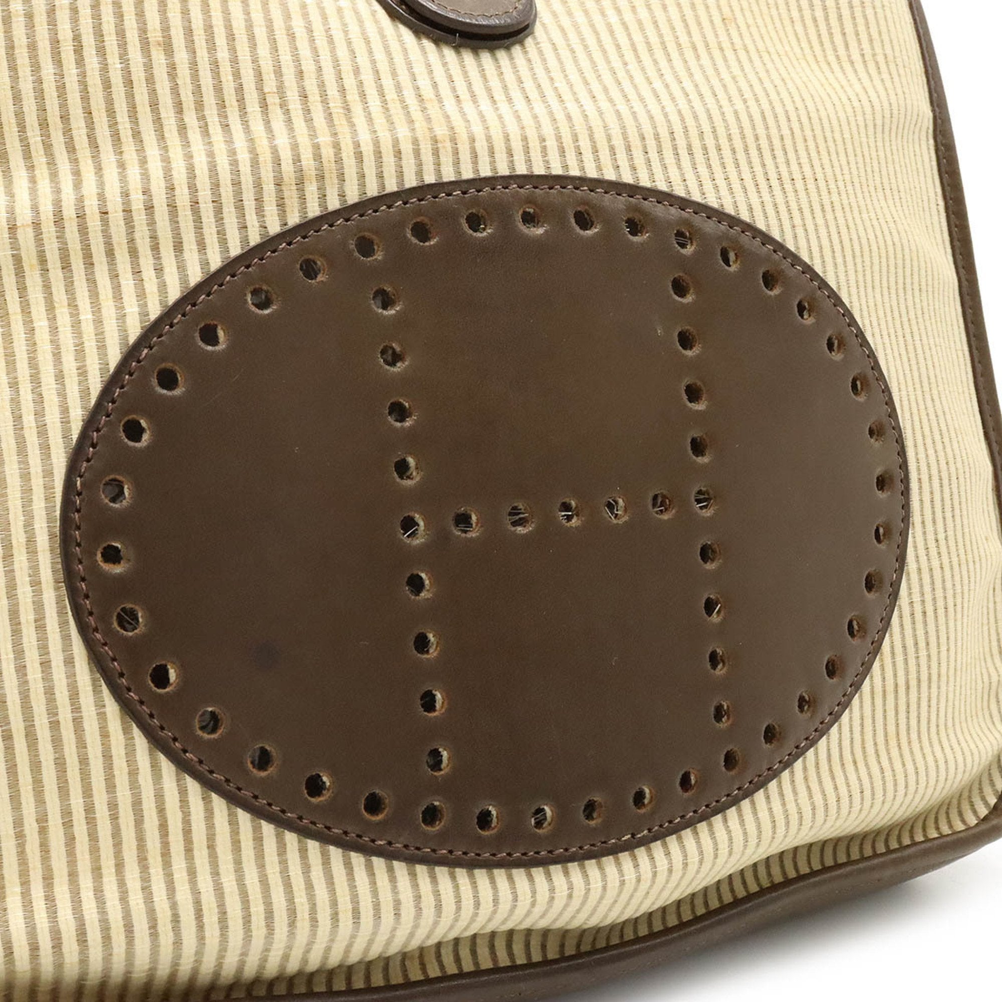 Hermes Beige Dark Brown Crinoline Leather Shoulder Bag (Pre-Owned)