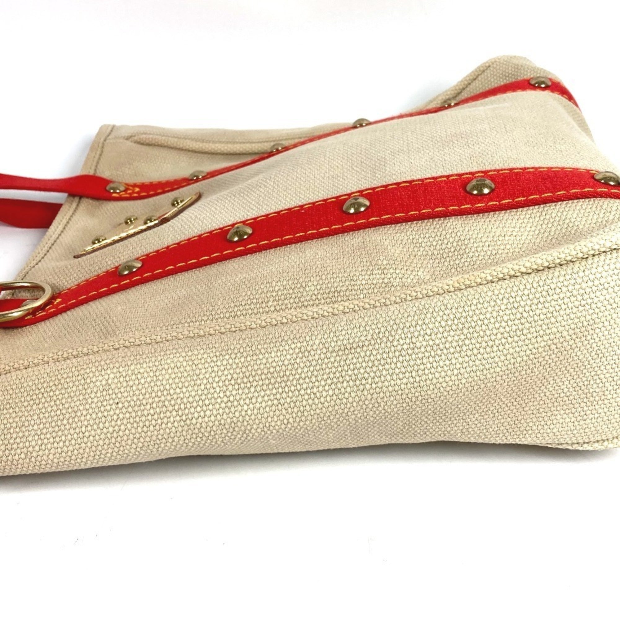 Louis Vuitton Beige Red Color Canvas Shoulder Bag Tote Bag (Pre-Owned)