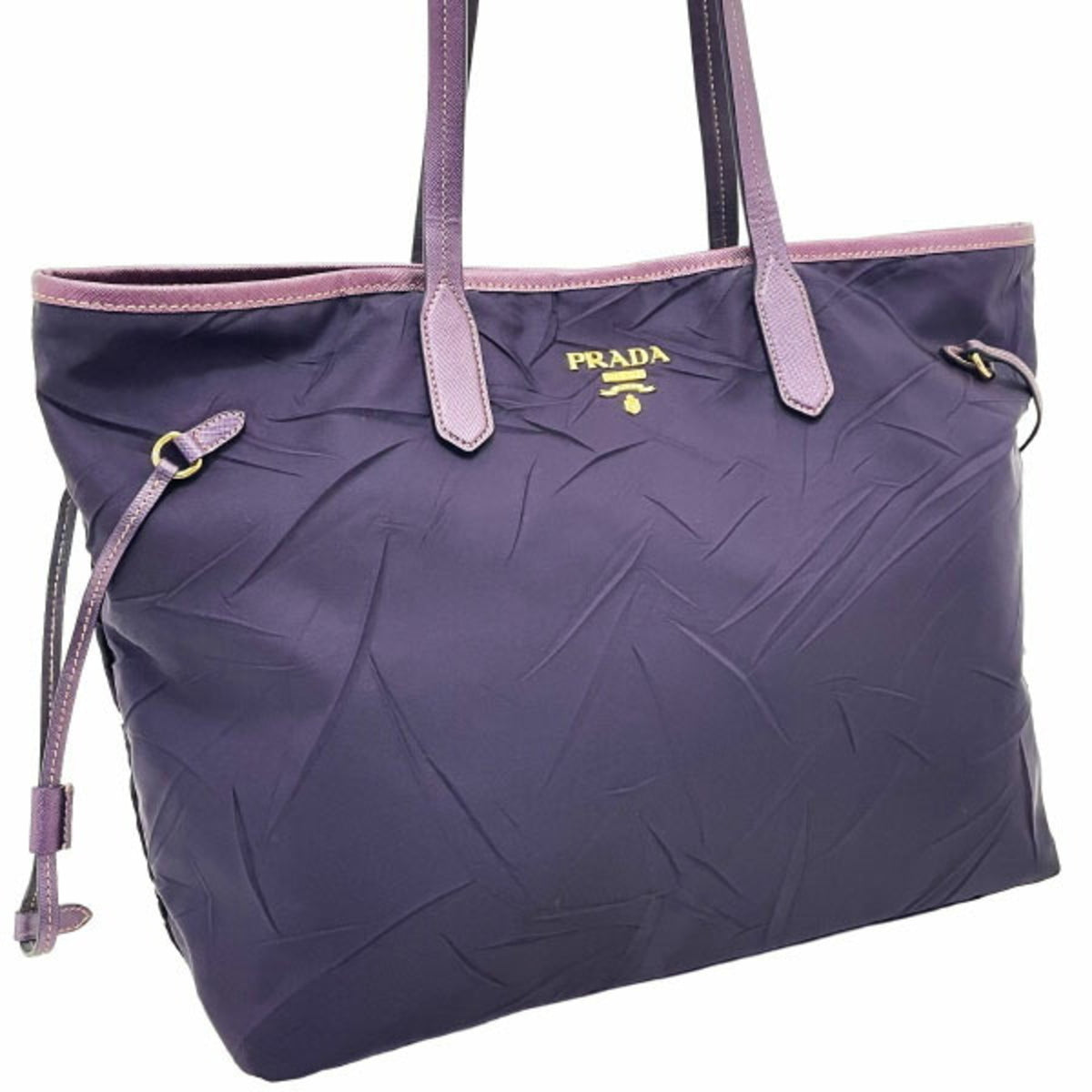 Prada Saffiano Purple Nylon Leather Handbag Shoulder Bag Tote Bag (Pre-Owned)