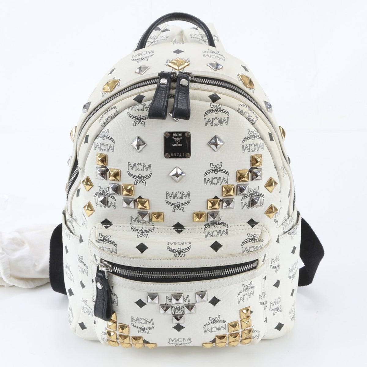 Mcm White Leather Coated Canvas Backpack Shoulder Bag (Pre-Owned)