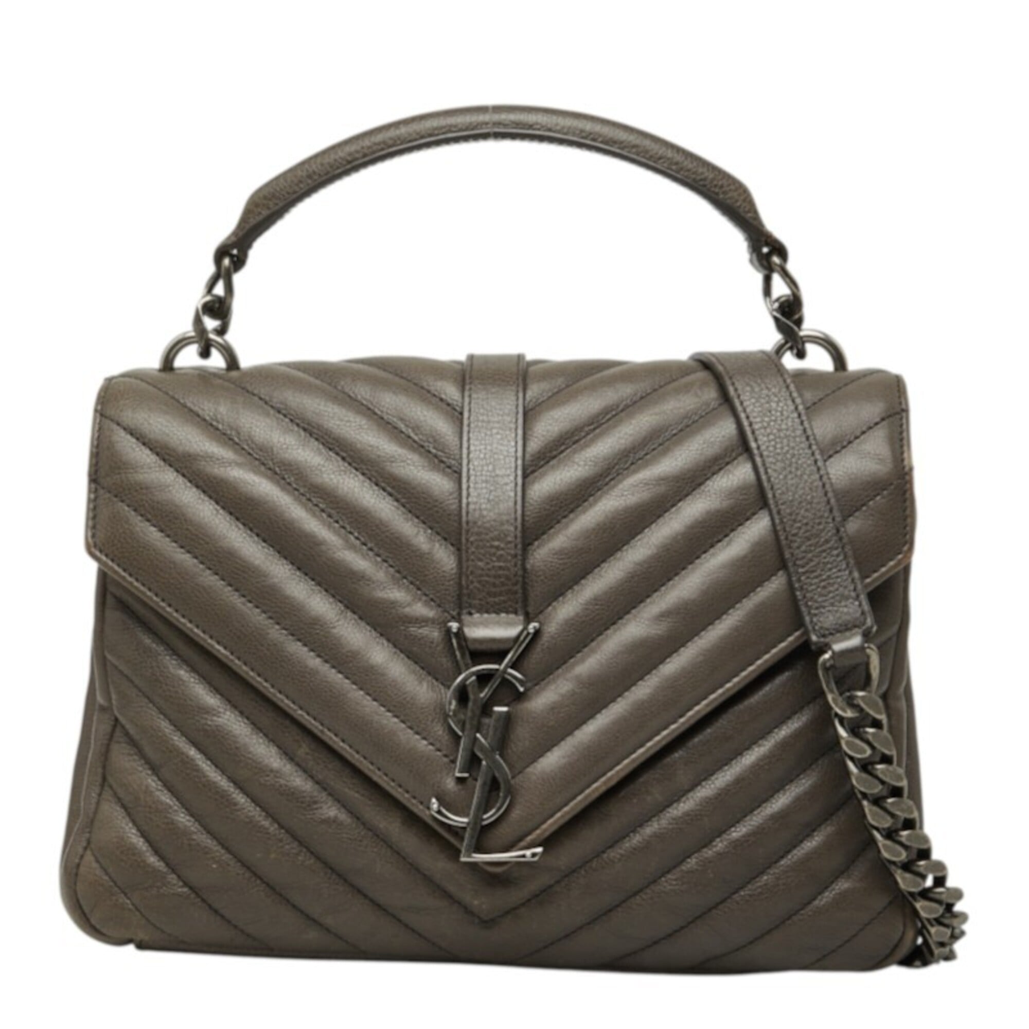 Saint Laurent Brown Gray Leather Handbag Shoulder Bag (Pre-Owned)
