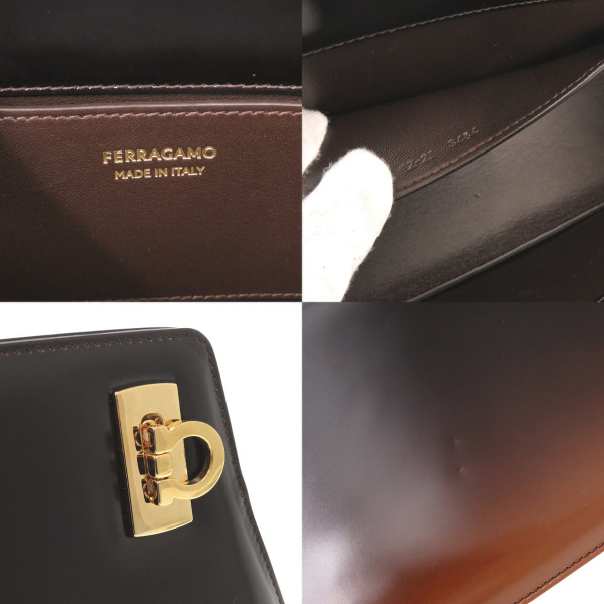 Salvatore Ferragamo Black Brown Patent Leather Handbag Shoulder Bag (Pre-Owned)