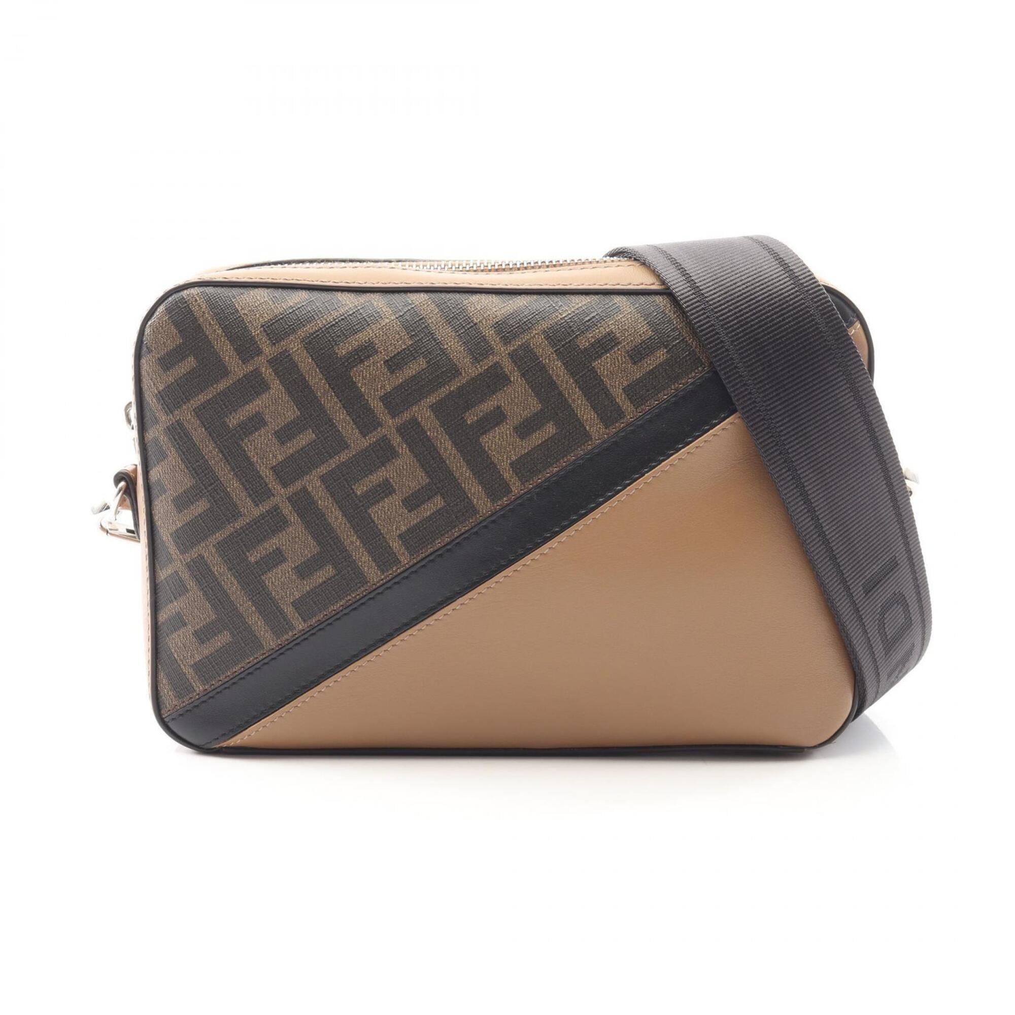 Fendi Black Brown Coated Canvas Leather Handbag Shoulder Bag (Pre-Owned)