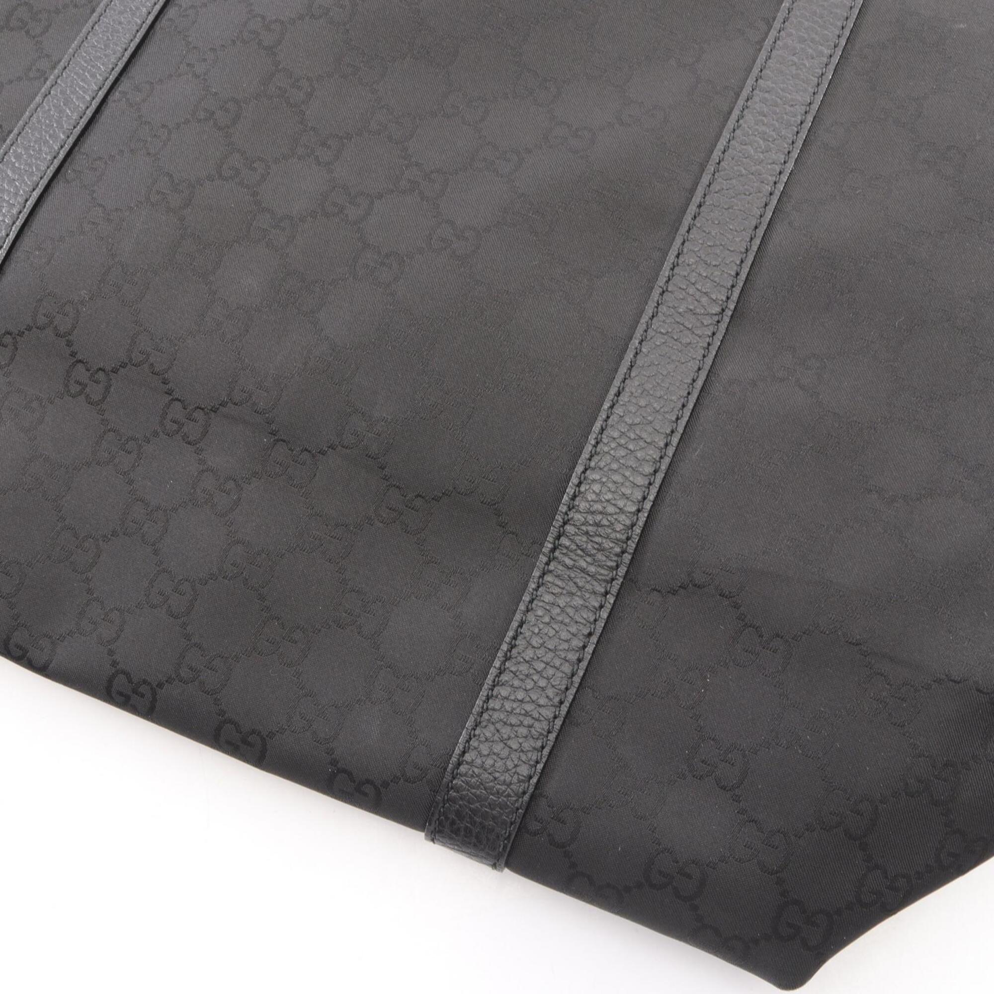 Gucci Black Leather Nylon Canvas Handbag Tote Bag (Pre-Owned)