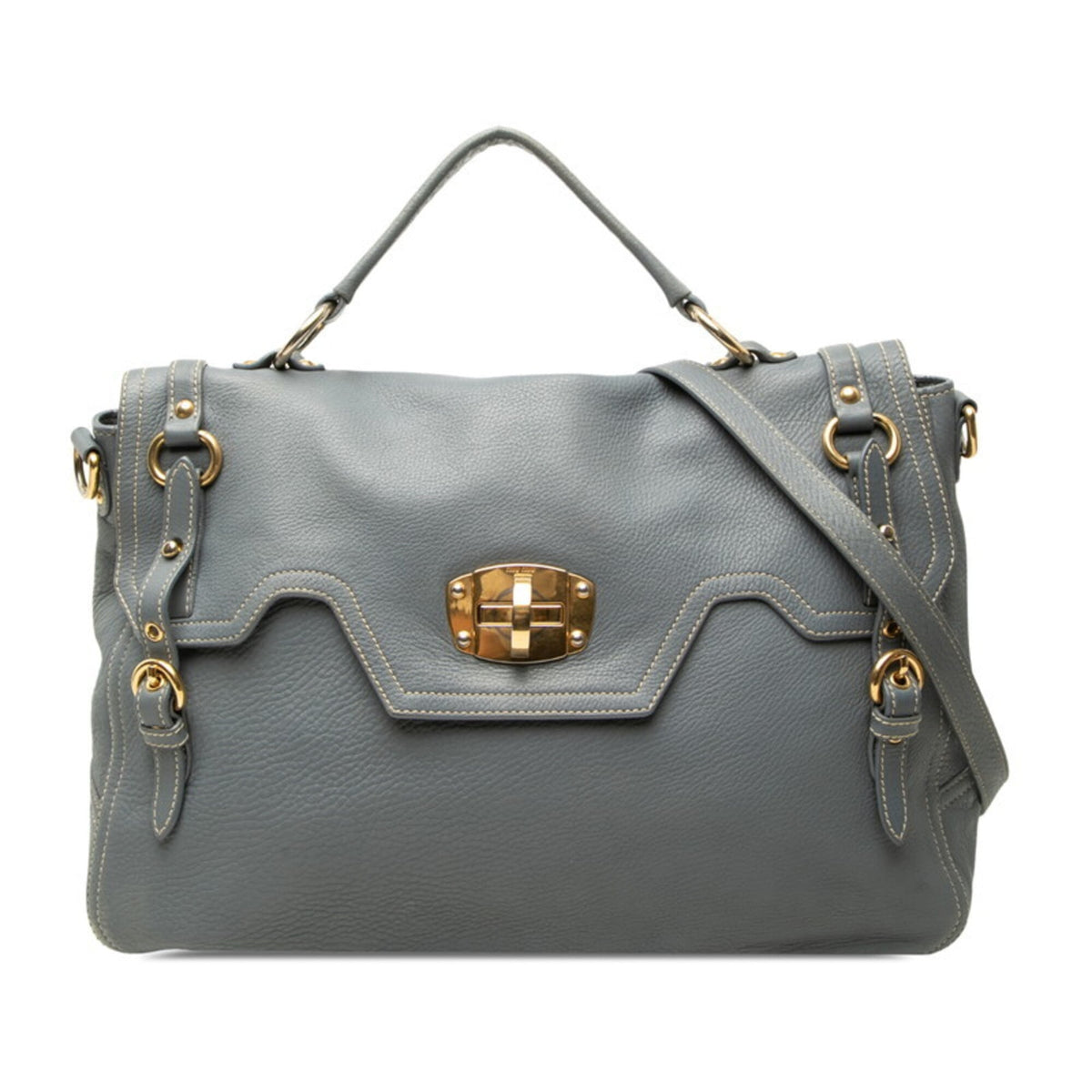 Miu Miu Blue Gray Leather Handbag Shoulder Bag (Pre-Owned)