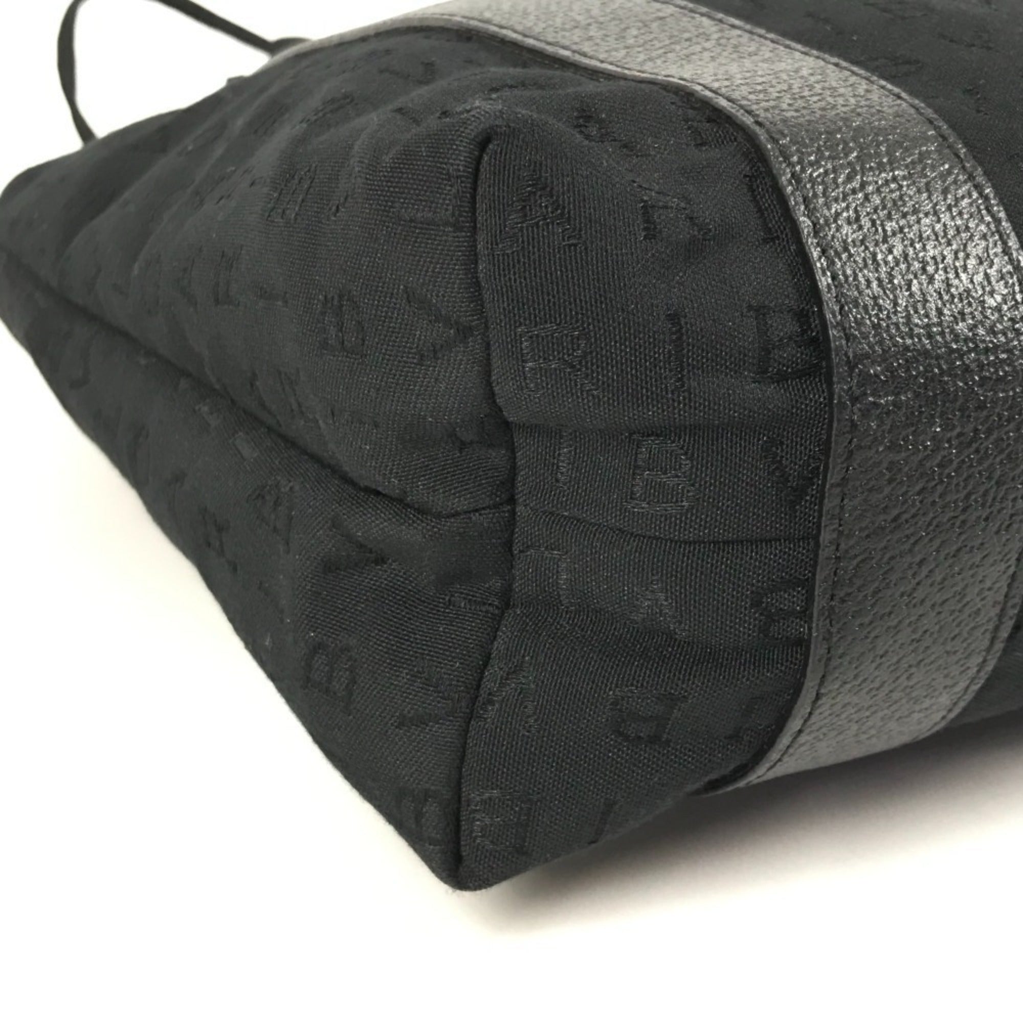 Bvlgari Logomania Black Leather Canvas Handbag Tote Bag (Pre-Owned)