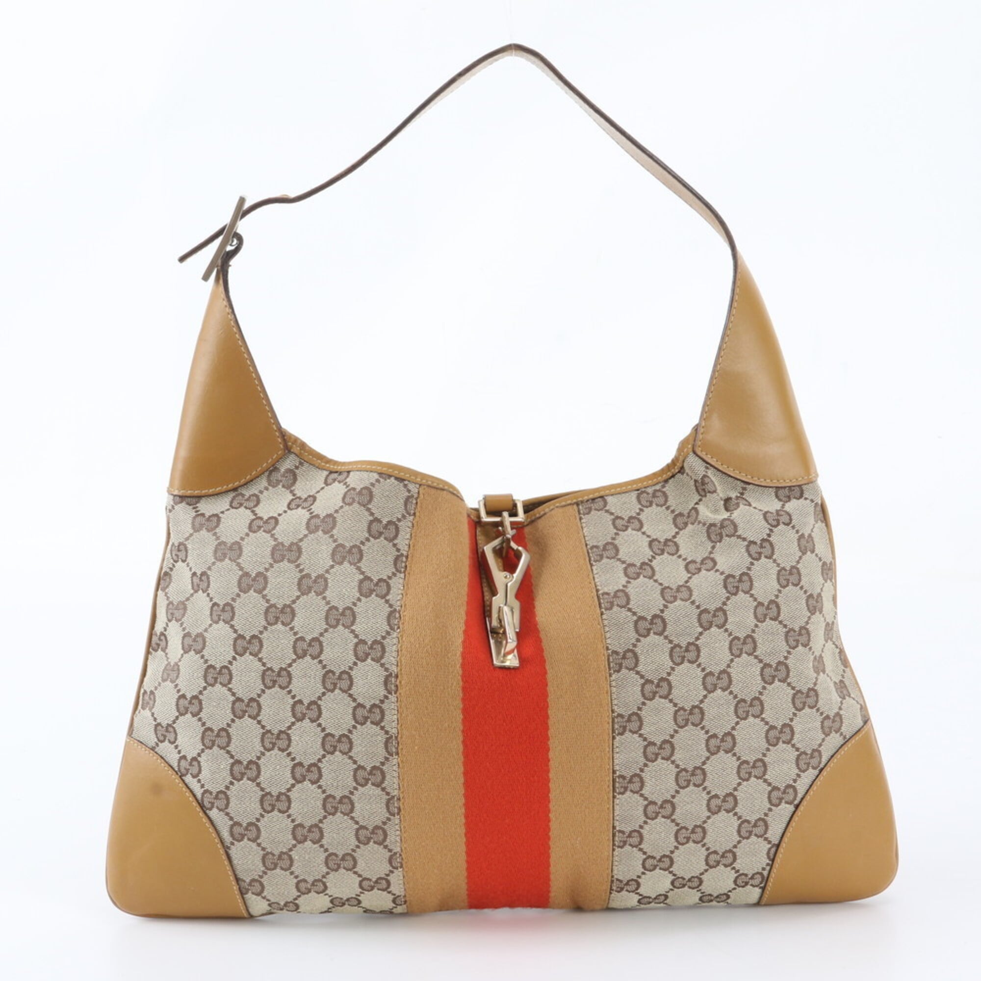 Gucci Brown Leather Canvas Handbag Shoulder Bag (Pre-Owned)