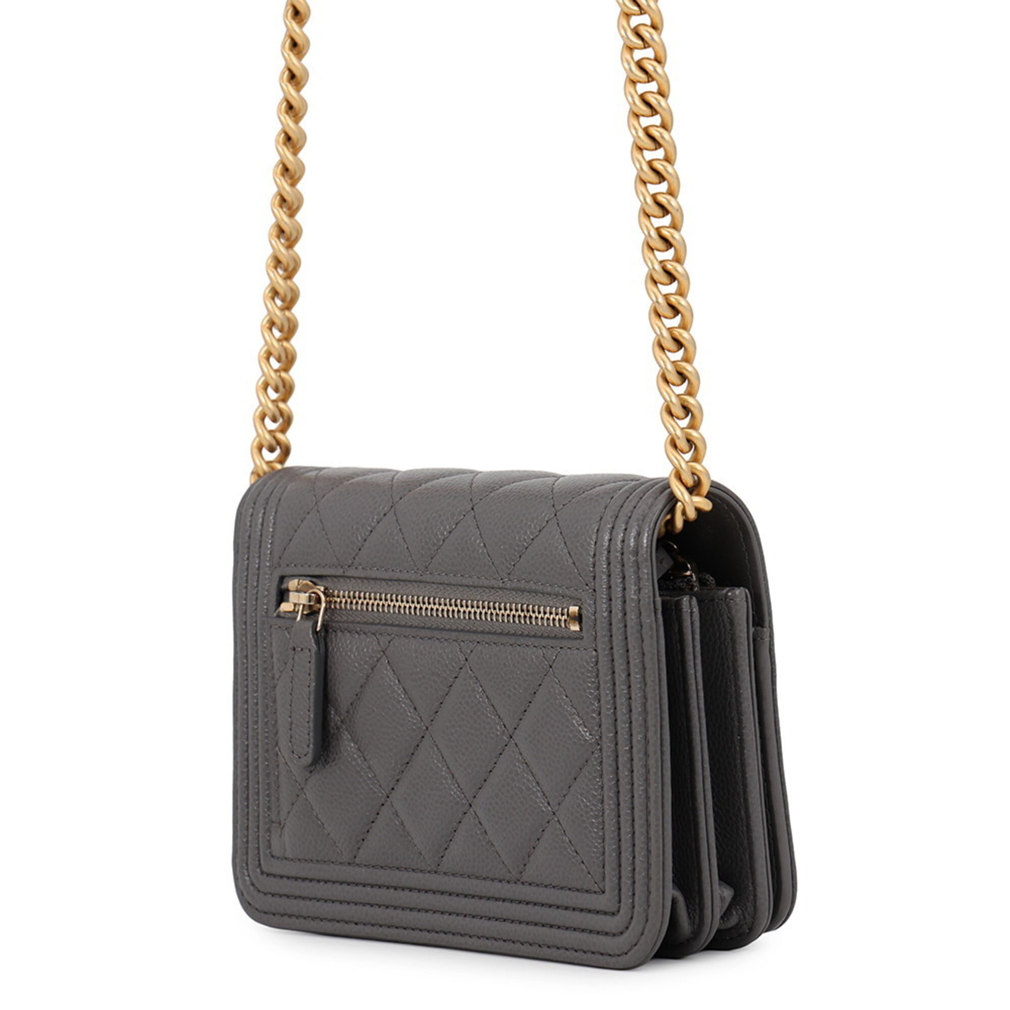 Chanel Gray Grained Calfskin Chain/Shoulder Wallet (Pre-Owned)