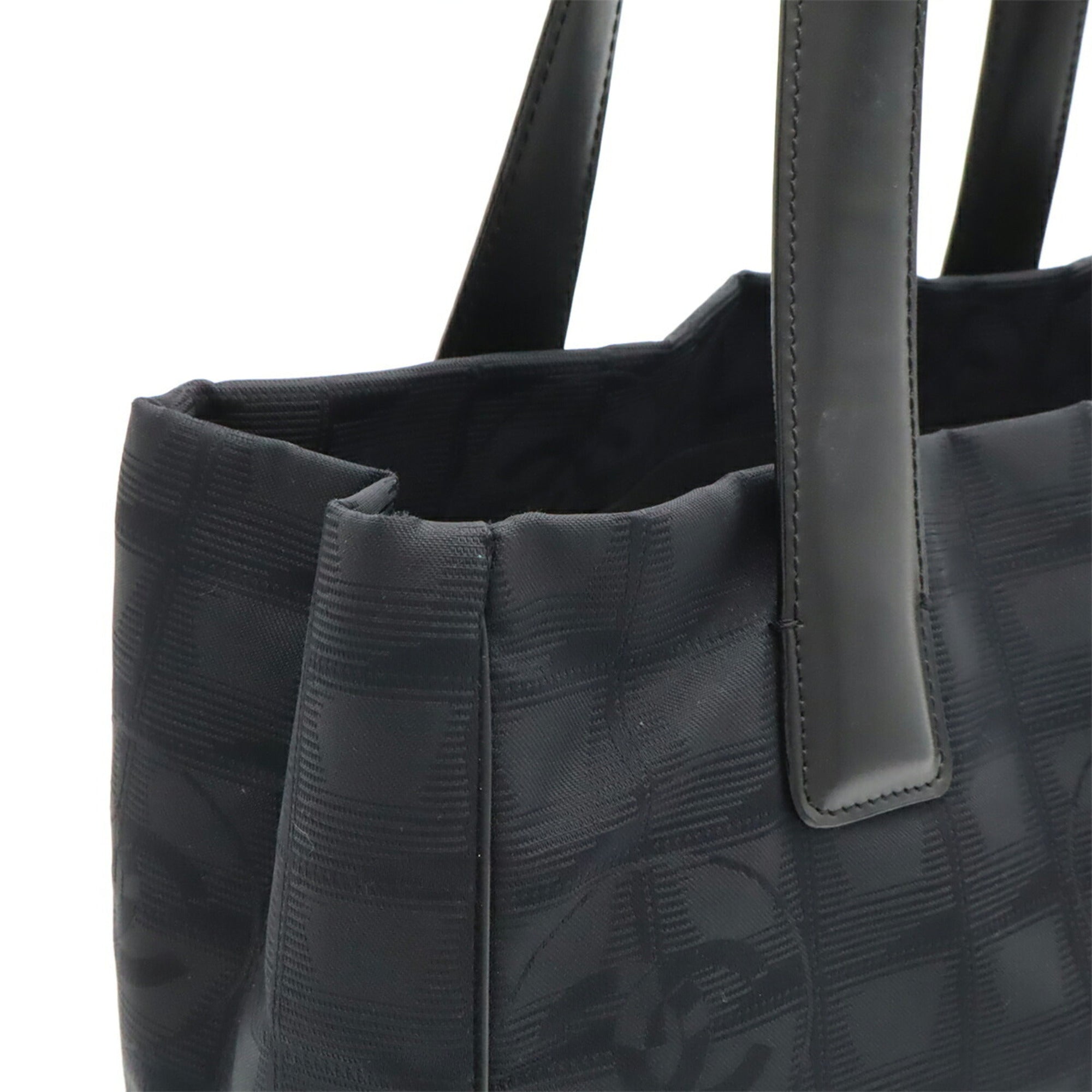 Chanel Black Nylon Leather Shoulder Bag Tote Bag (Pre-Owned)