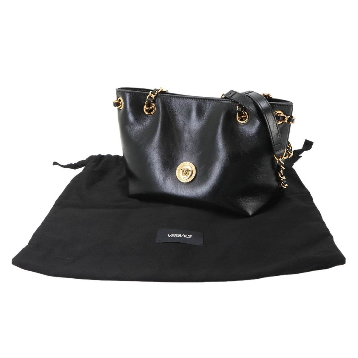 Versace Black Leather Handbag Shoulder Bag (Pre-Owned)