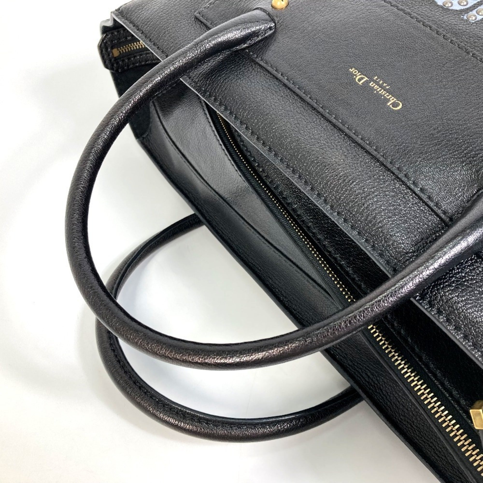Christian Dior Black Leather Shoulder Bag Tote Bag (Pre-Owned)
