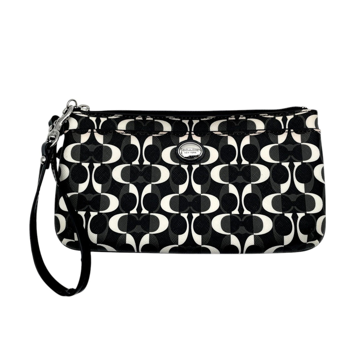 Coach Black Gray White Coated Canvas Leather Clutch Bag Pouch (Pre-Owned)