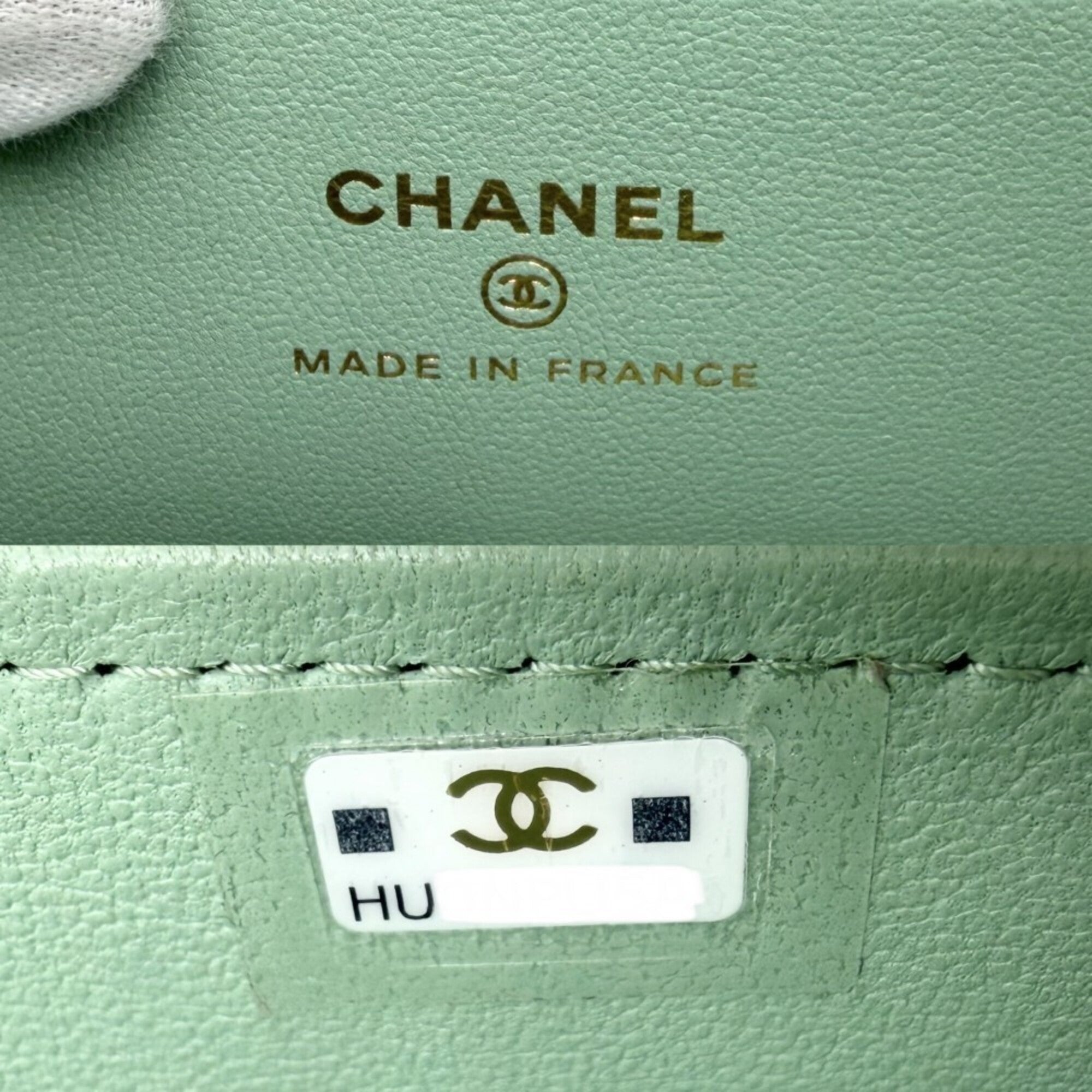 Chanel Green Leather Handbag Pochette Shoulder Bag Vanity Bag (Pre-Owned)