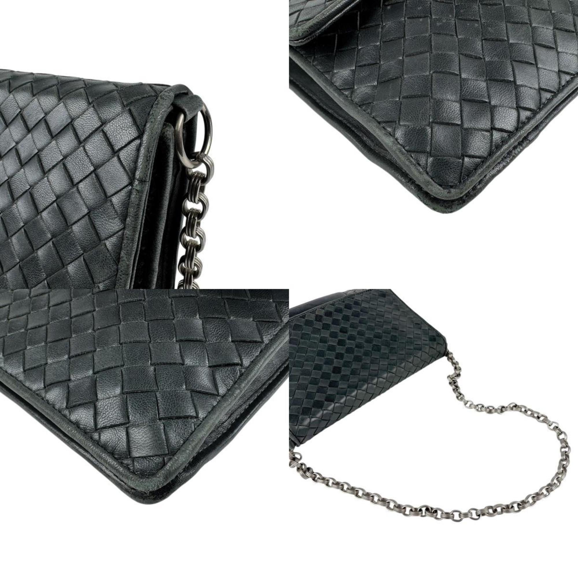 Bottega Veneta Black Silver Leather Metal Shoulder Bag (Pre-Owned)