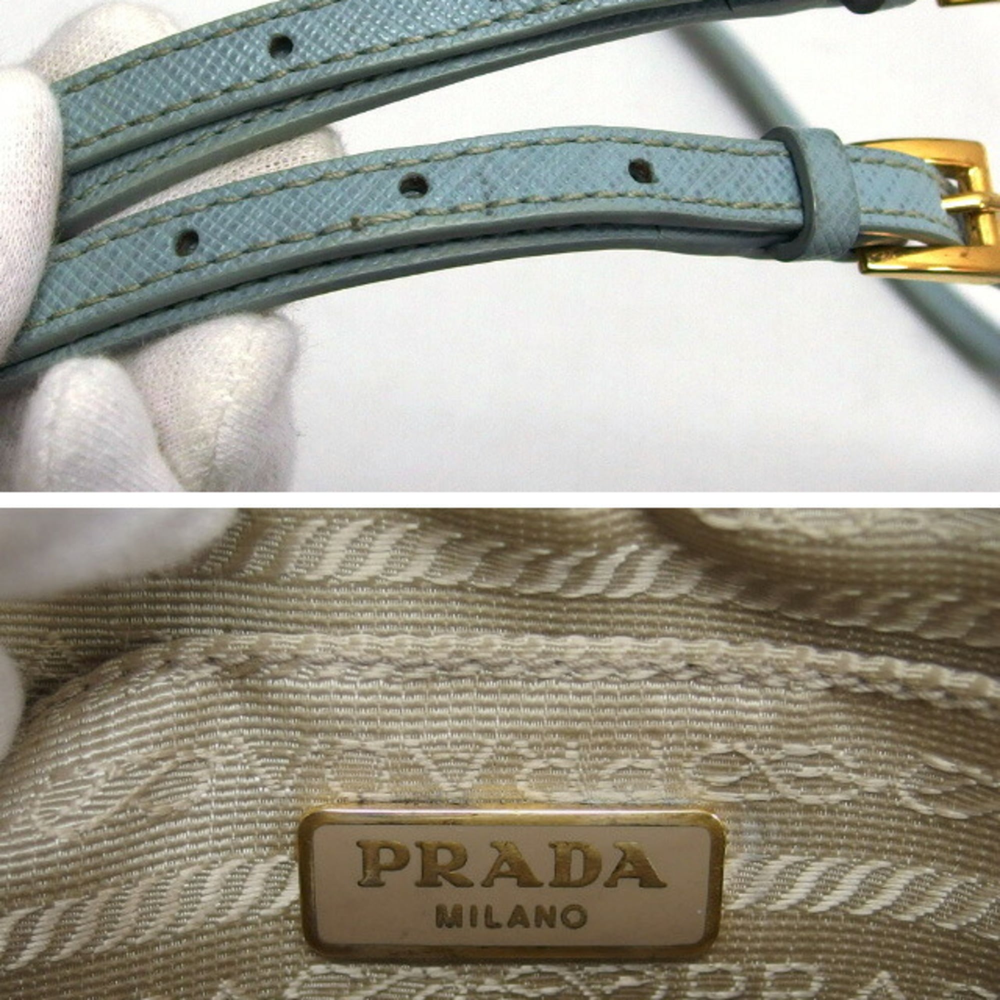Prada Saffiano Light Blue Leather Pochette Shoulder Bag (Pre-Owned)