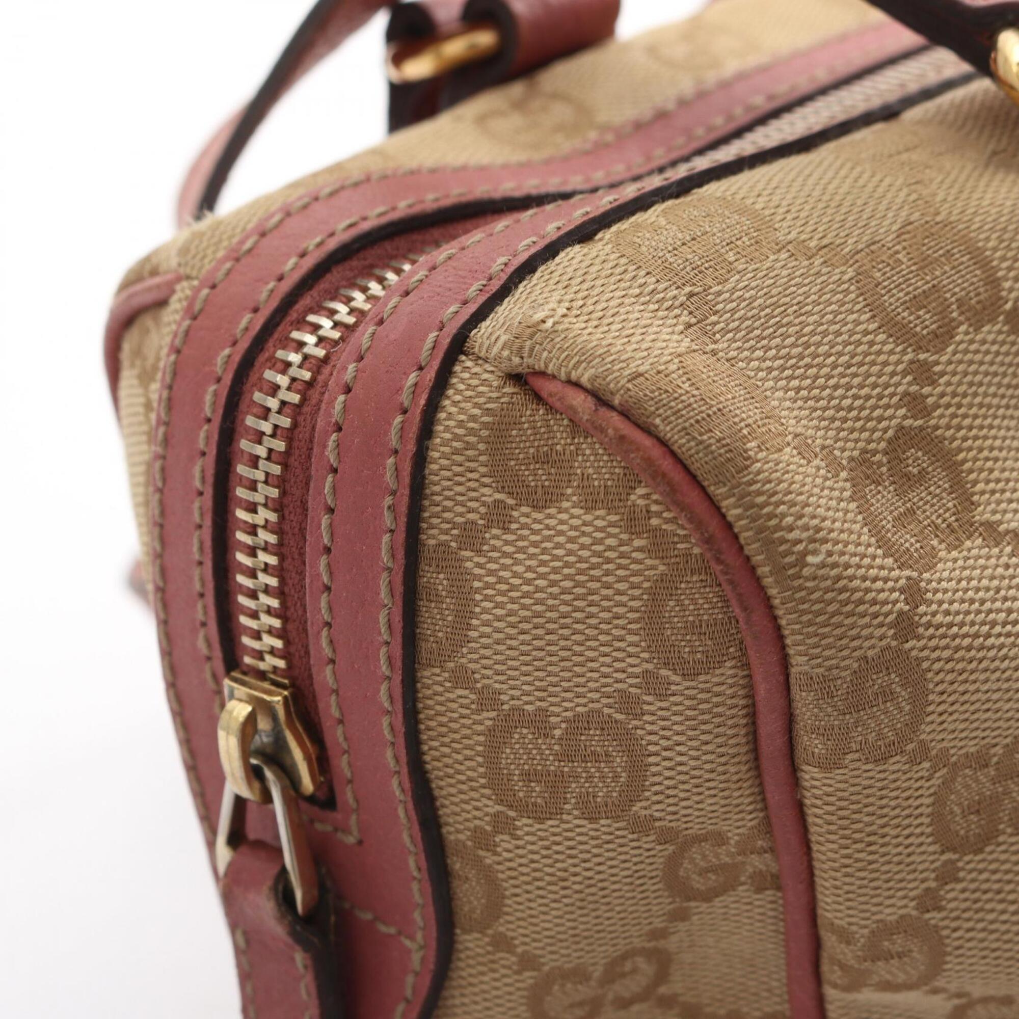 Gucci Beige Pink Canvas Leather Handbag (Pre-Owned)