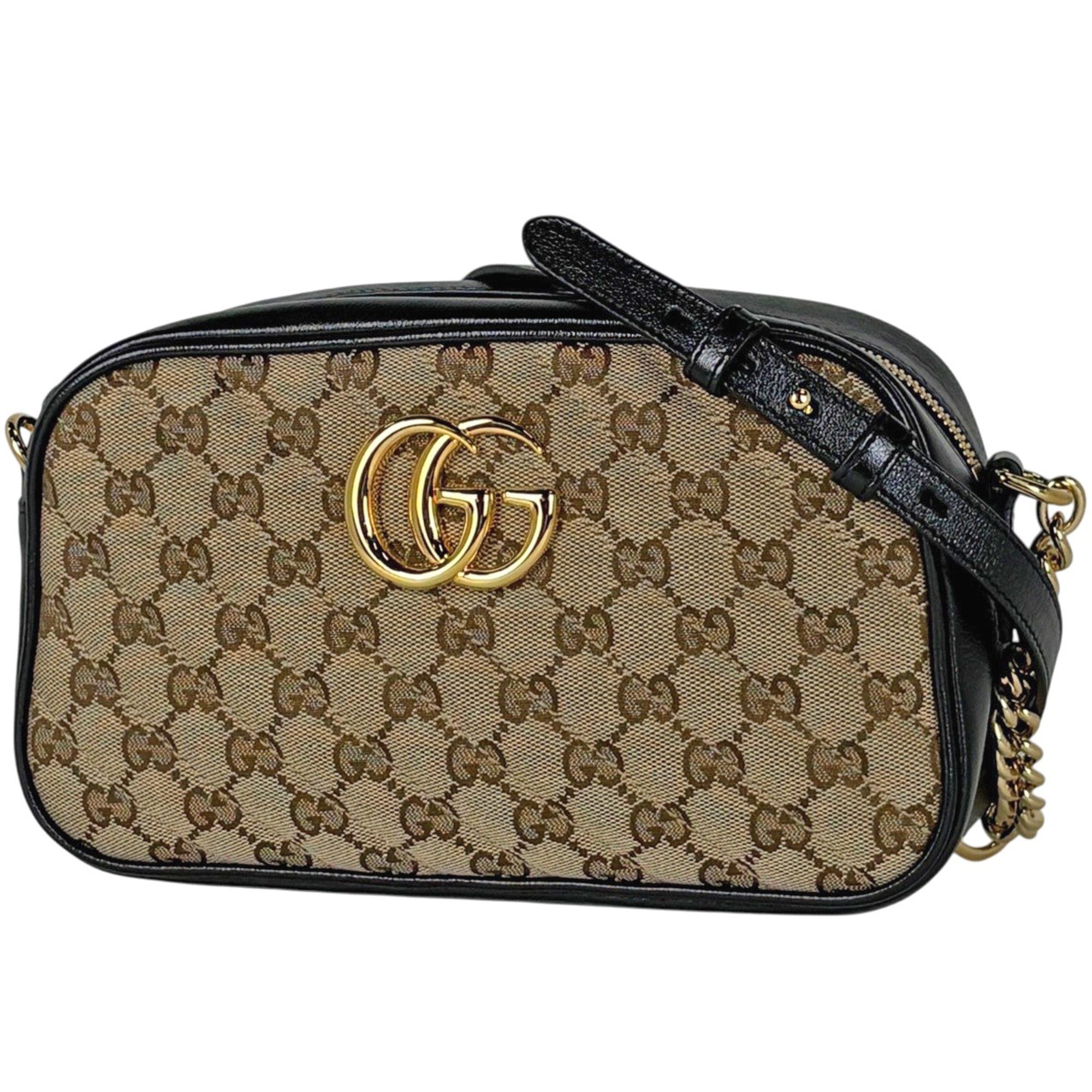Gucci Beige Black Gg Canvas Shoulder Bag (Pre-Owned)