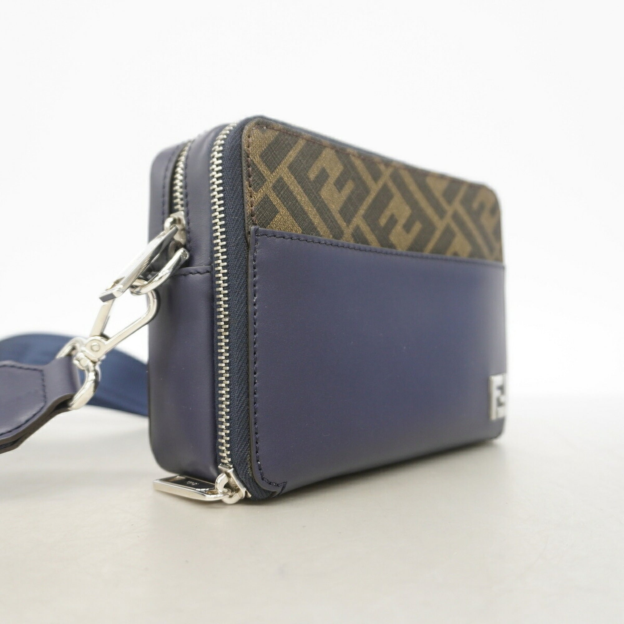 Fendi Khaki Navy Pvc Leather Shoulder Bag (Pre-Owned)