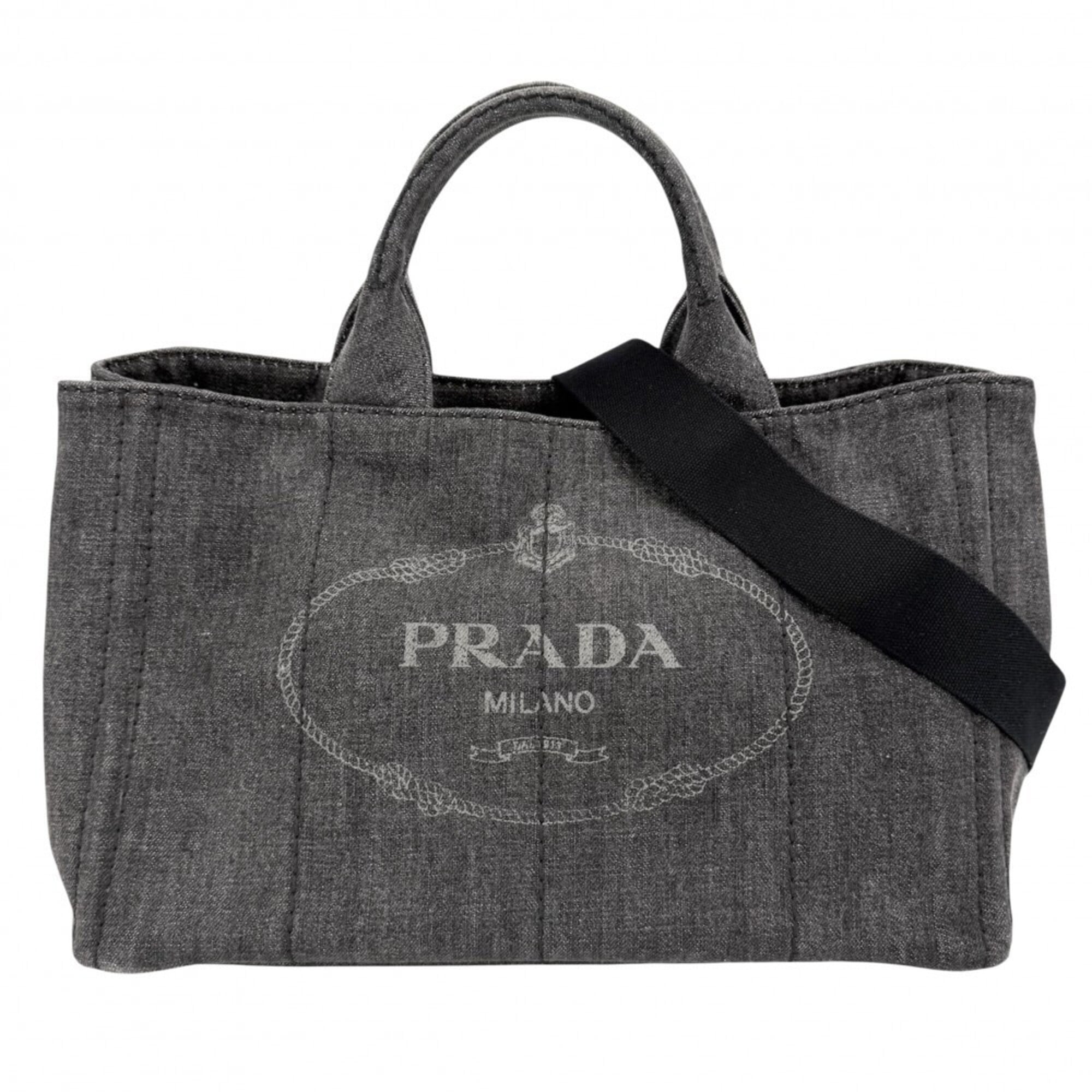 Prada Canapa Black Canapa Handbag Shoulder Bag Tote Bag (Pre-Owned)