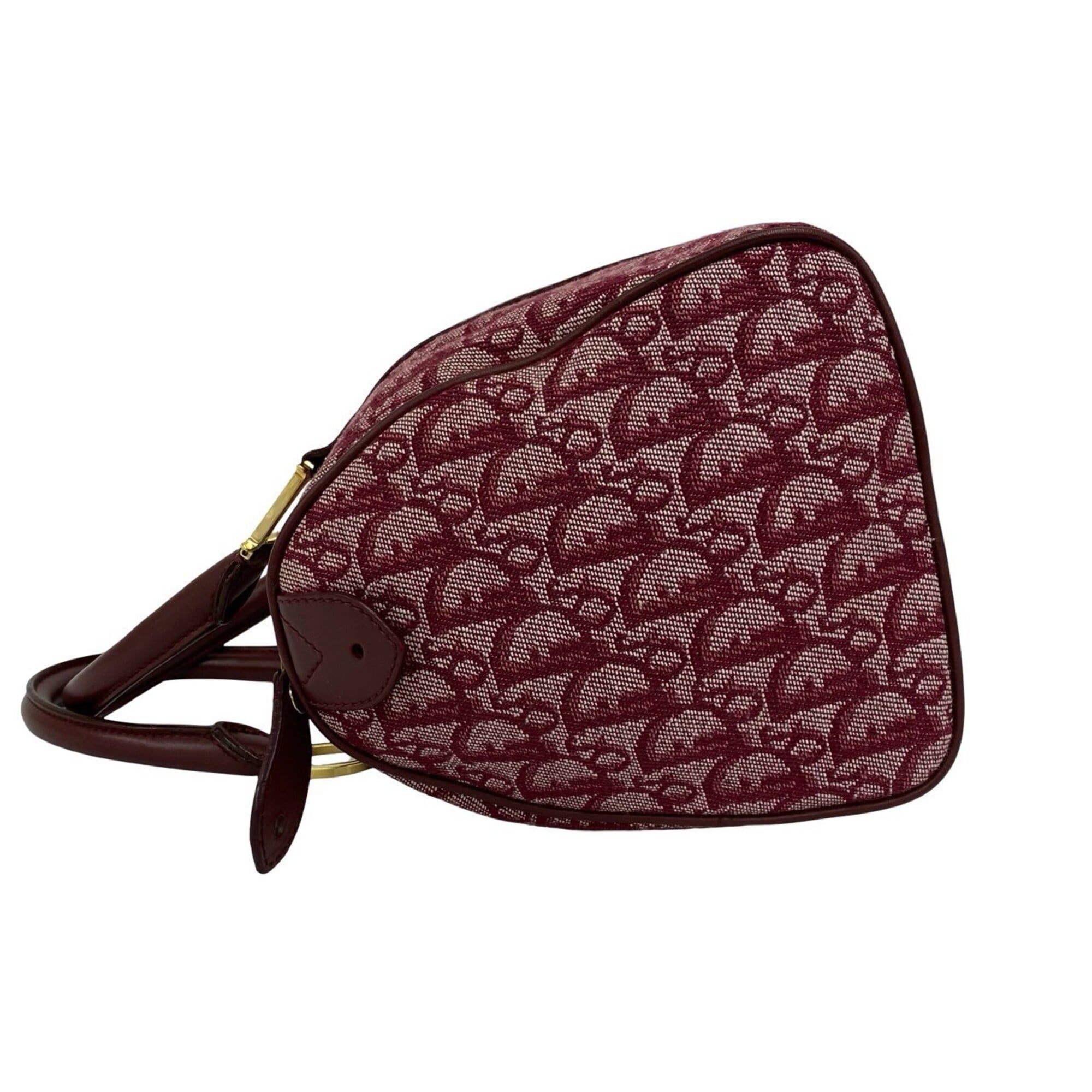 Christian Dior Red Color Wine Canvas Leather Boston Bag Handbag (Pre-Owned)