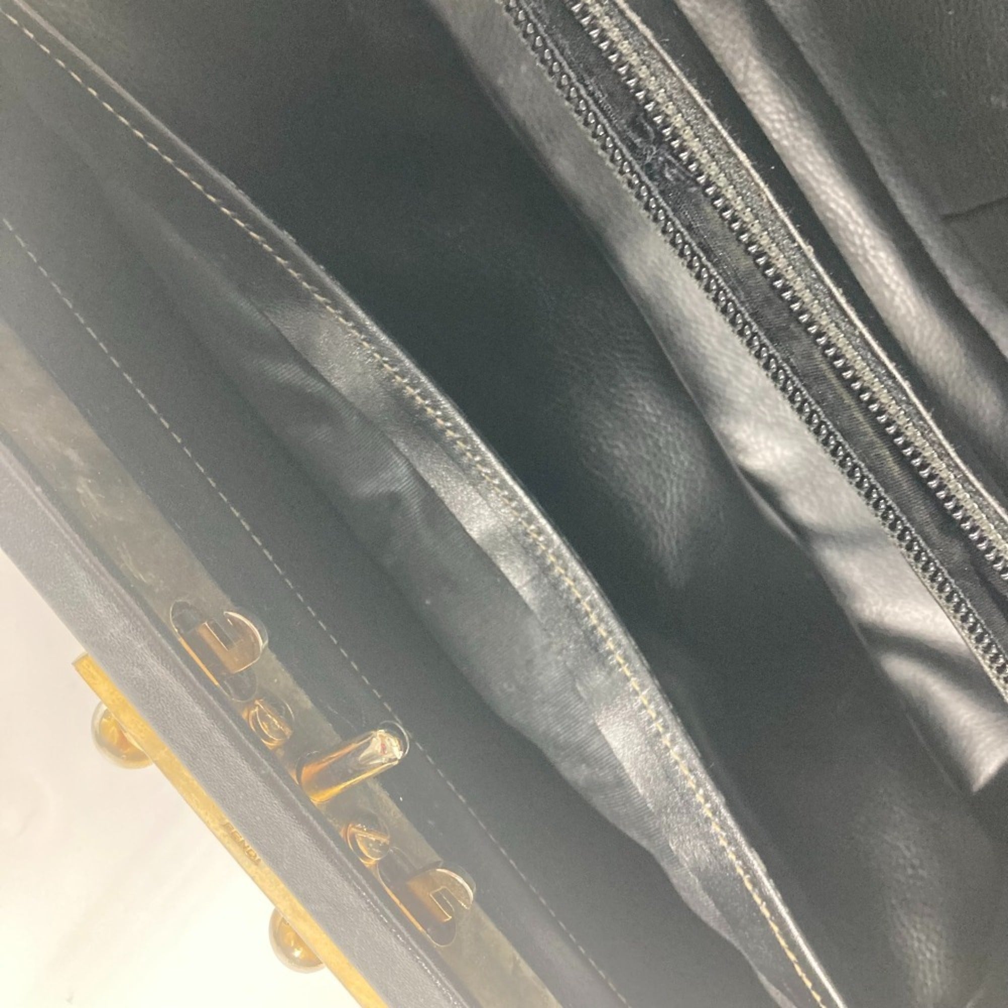 Fendi Pequin Black Leather Pvc Handbag (Pre-Owned)