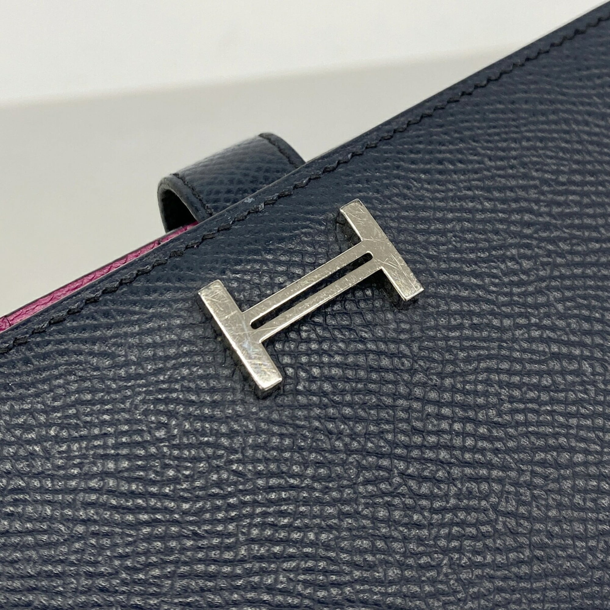 Hermes Blue Indigo Rose Purple Leather Long Wallet (Bi-Fold) (Pre-Owned)
