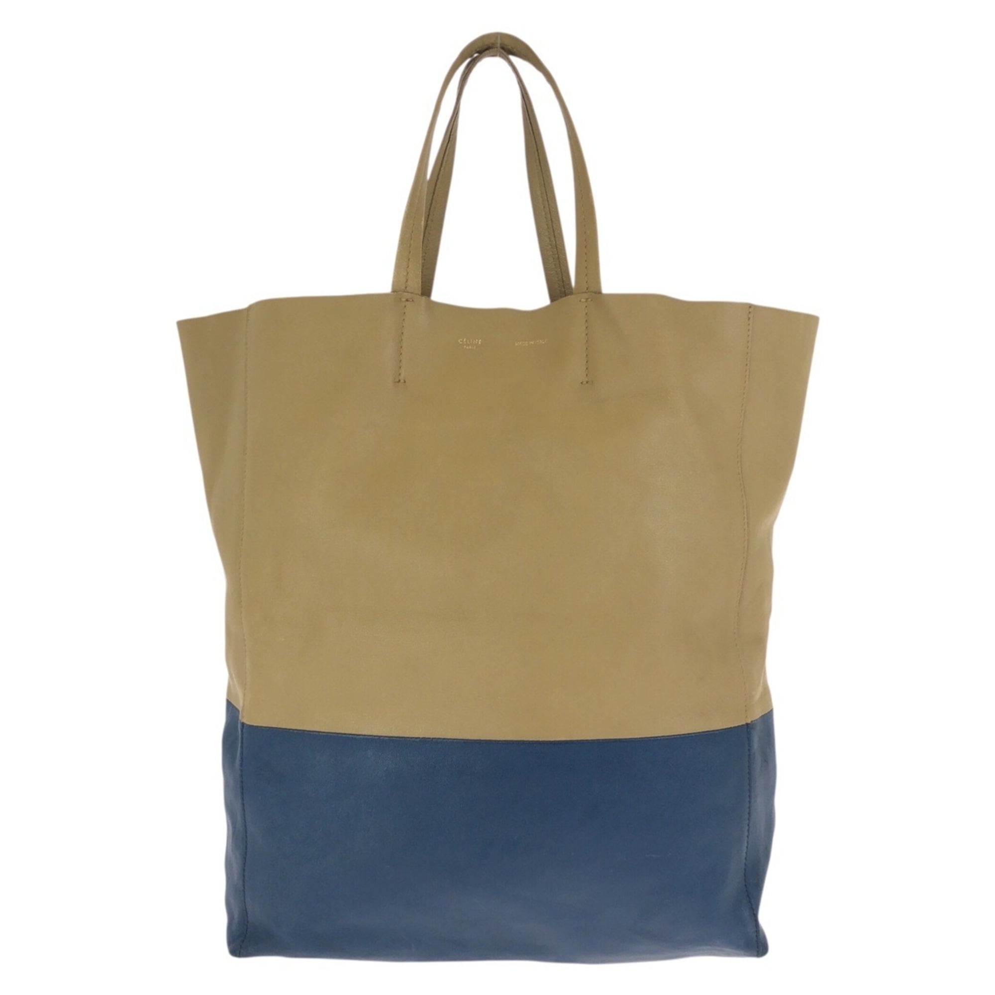 Celine Beige Blue Leather Tote Bag (Pre-Owned)