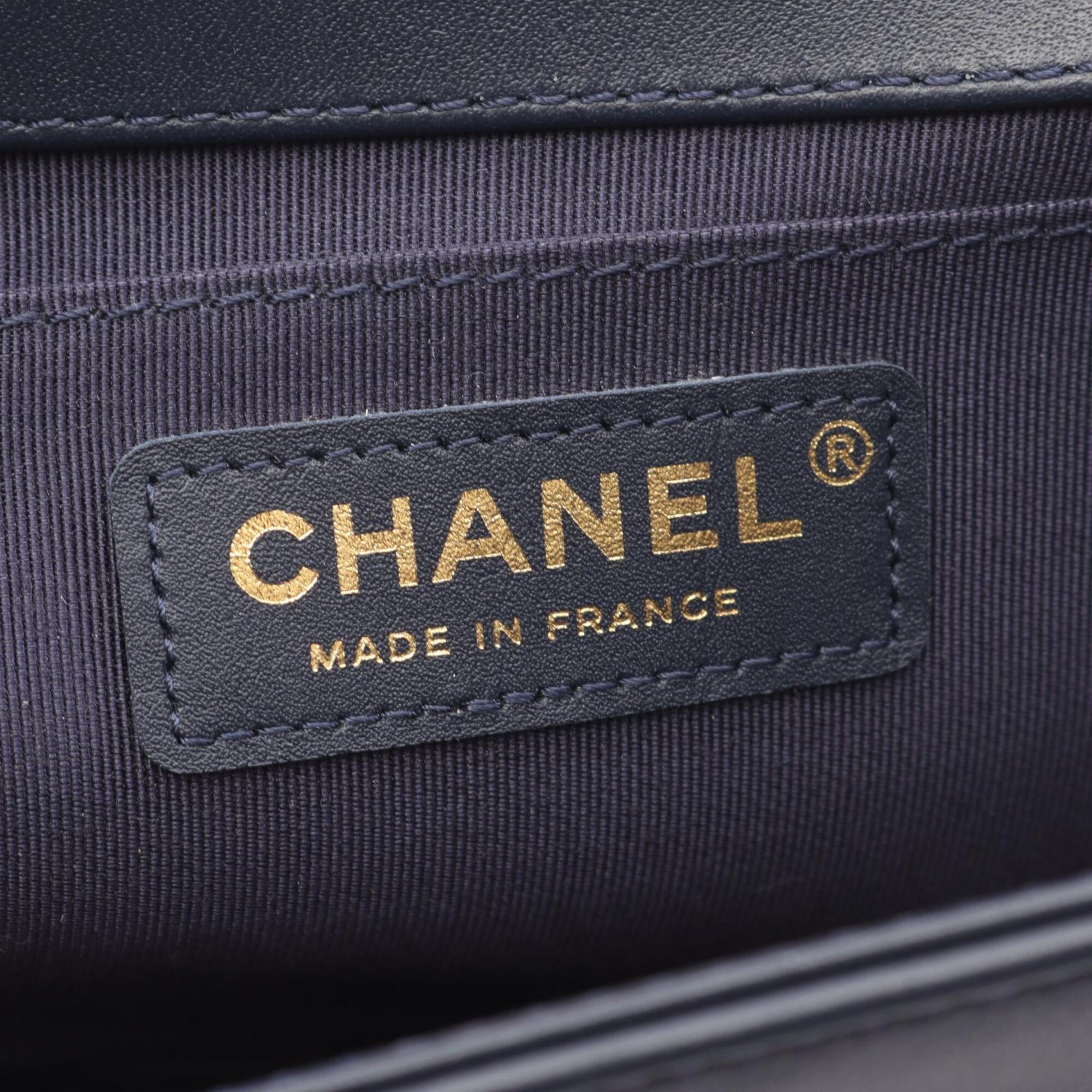 Chanel Navy Leather Handbag Shoulder Bag (Pre-Owned)
