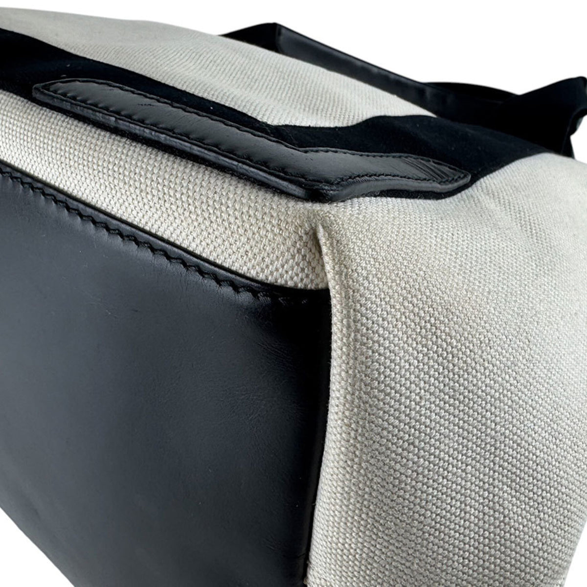 Balenciaga Black Ivory Canvas Leather Handbag Tote Bag (Pre-Owned)