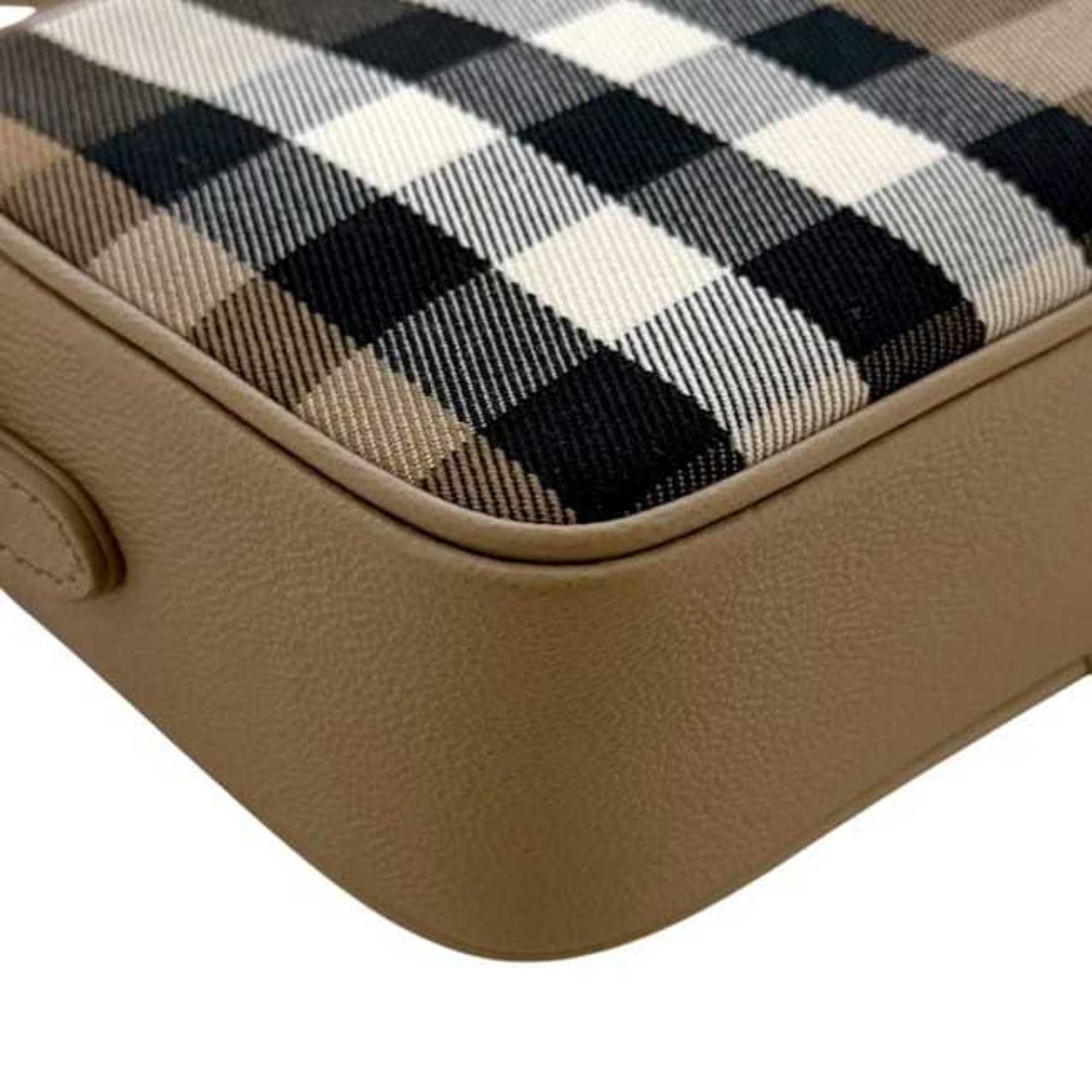 Burberry Beige Canvas Leather Shoulder Bag (Pre-Owned)