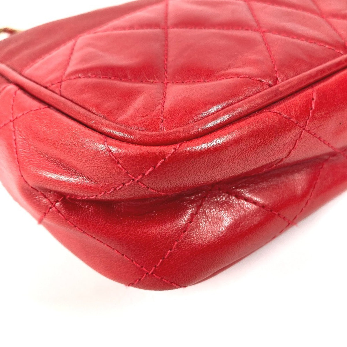 Chanel Red Color Leather Coated Canvas Shoulder Bag Tote Bag (Pre-Owned)