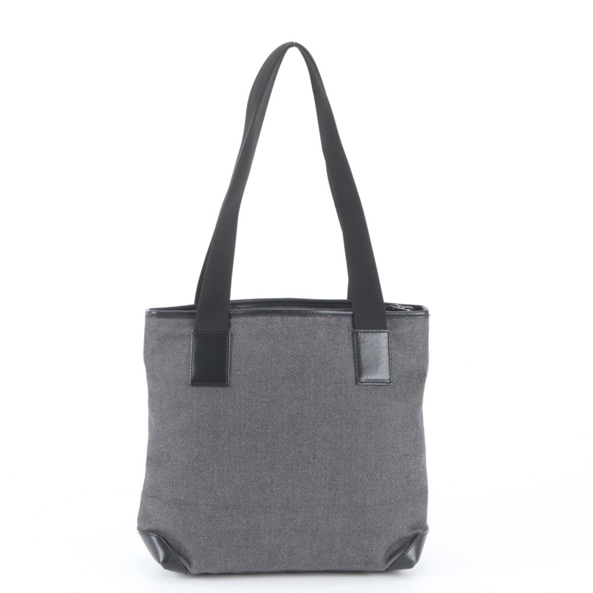 Gucci Black Gray Leather Canvas Handbag Shoulder Bag Tote Bag (Pre-Owned)