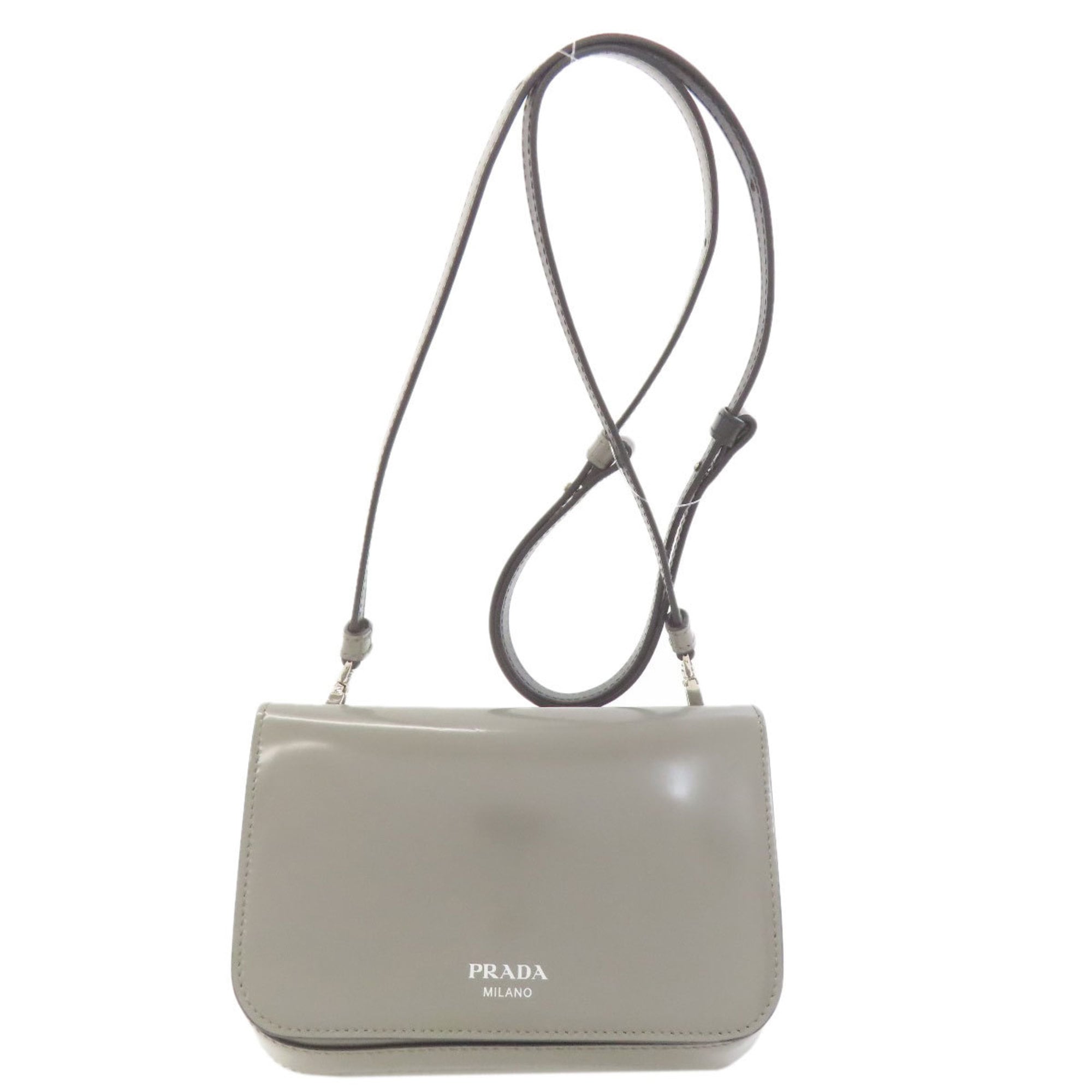 Prada Gray Leather Shoulder Bag (Pre-Owned)