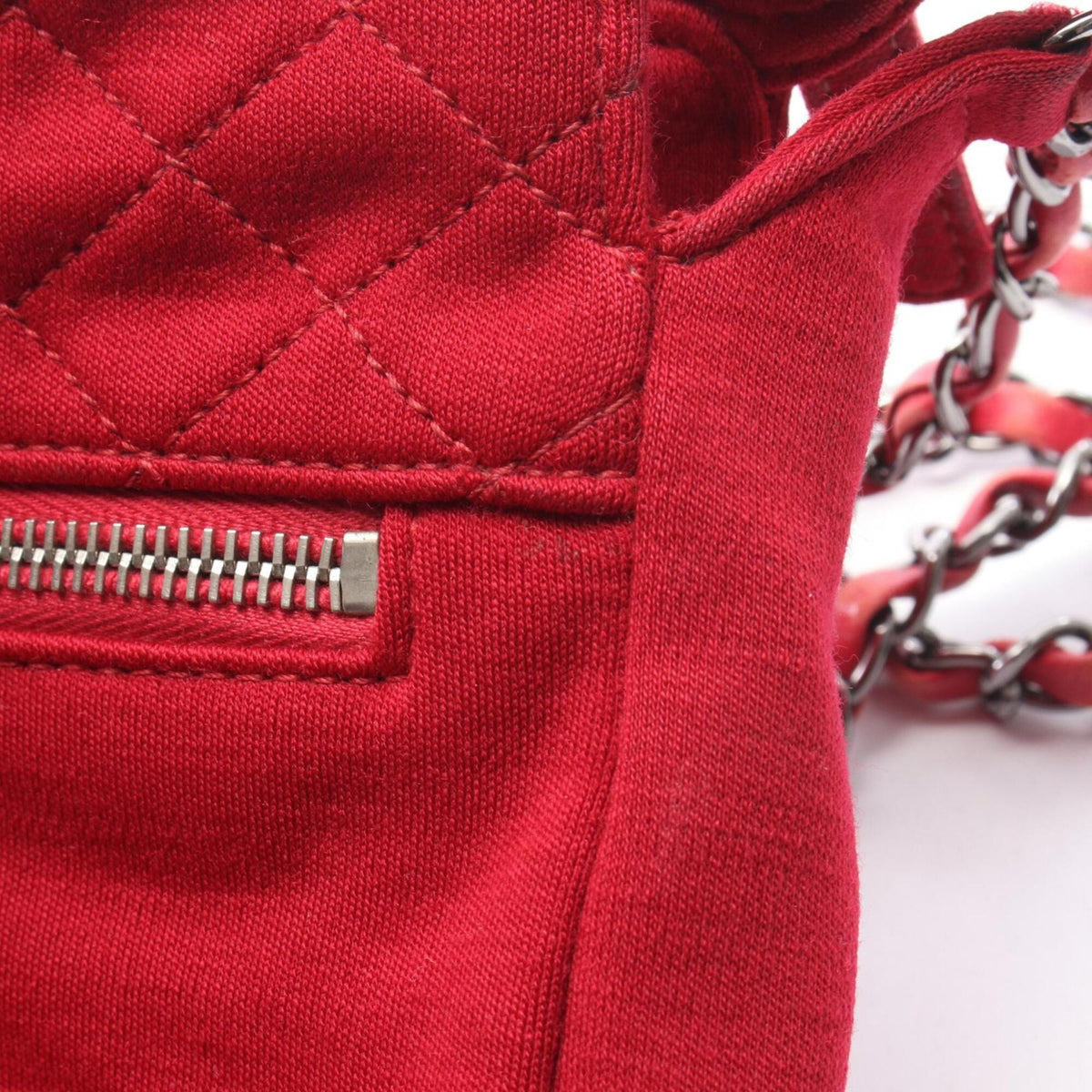 Chanel Matelasse Red Color Cotton Handbag Shoulder Bag (Pre-Owned)